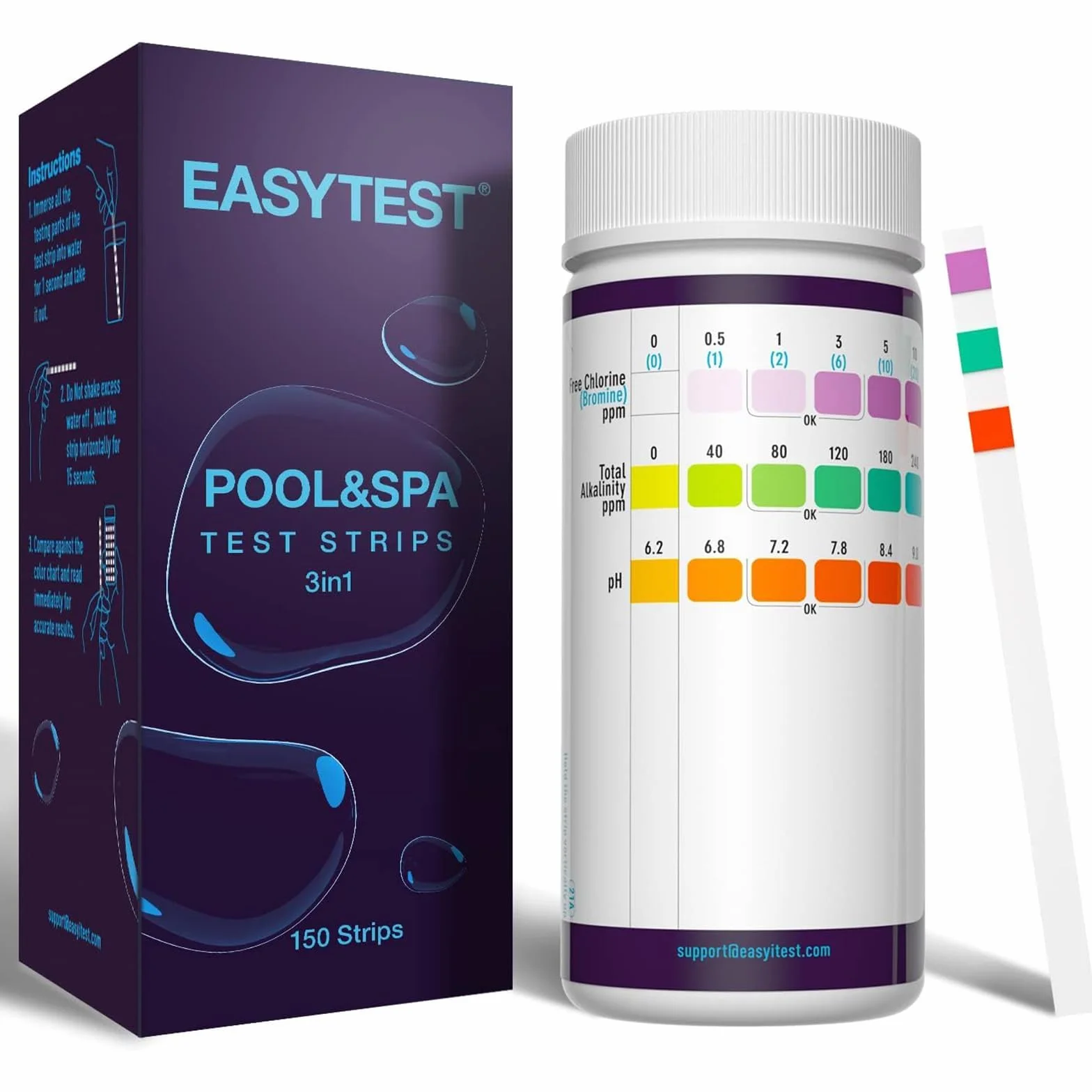 EASYTEST Paski testowe do basenu i spa 150 sztuk pH chlor brom 3 w 1