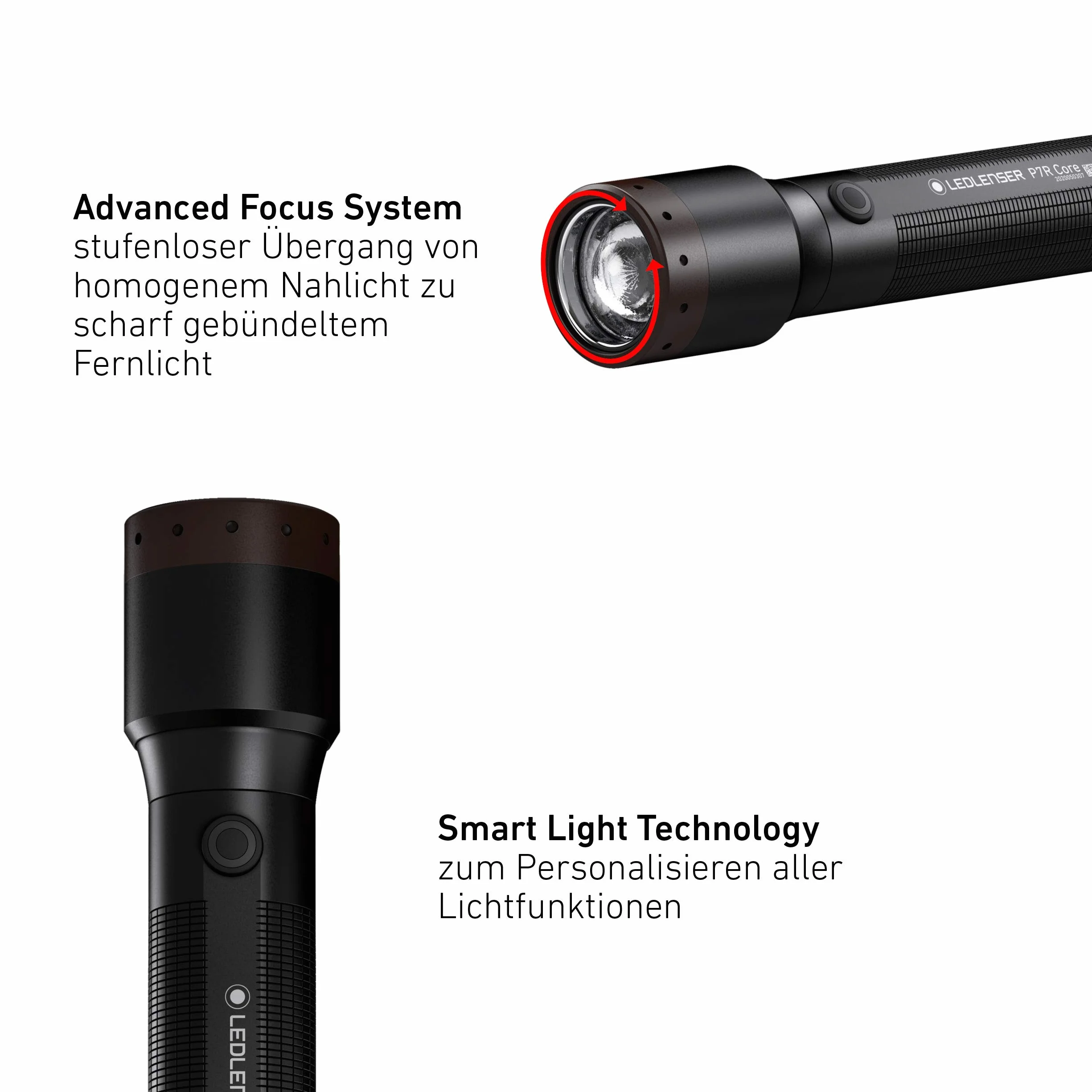 Ledlenser P7R Core Allround latarka LED, 1400 lumenów, ładowana akumulatorem litowym typu 21700, wodoodporność IP68, z możliwością ogniskowania, 300 m, stałe światło, magnetyczny kabel ładujący USB
