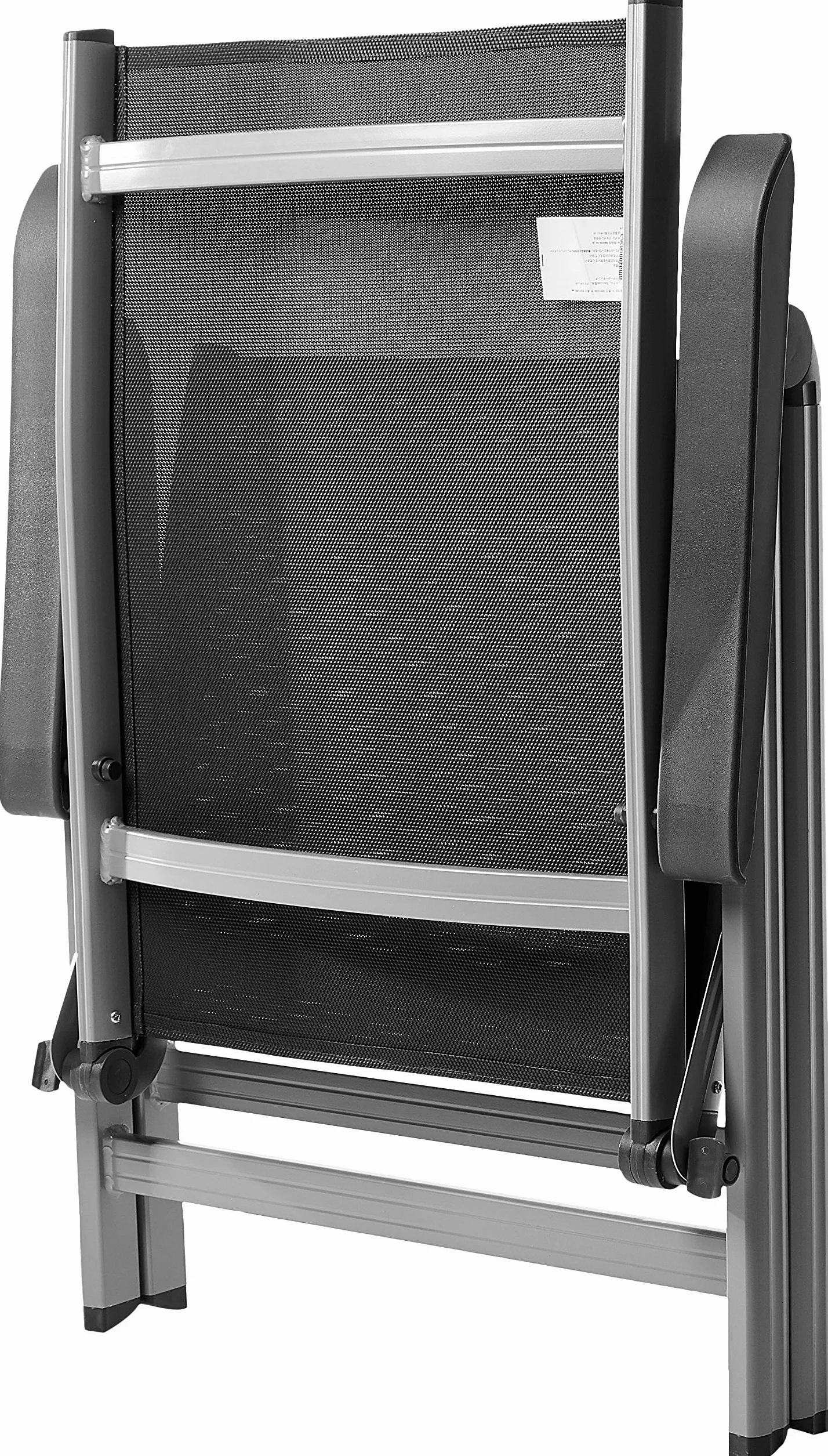 Amazon Basics Składane krzesło ogrodowe z wysokim oparciem, regulowane w 5 pozycjach, z podłokietnikami, na patio i na kemping, 69 x 60,5 x 110 cm (głęb. x szer. x wys.), szare, zestaw 2 sztuk