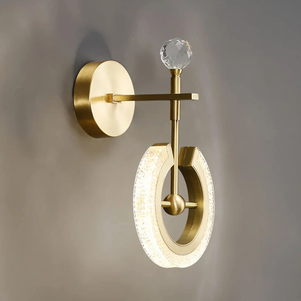 Oświetlenie wewnętrzne LED Ściemnianie 10W 3000K ~ 6000K Szczotkowany Brass Obrotowa Lampa Ścienna Z Kryształowym Kloszem Akrylowy Lampka nocna Sypialnia Disp