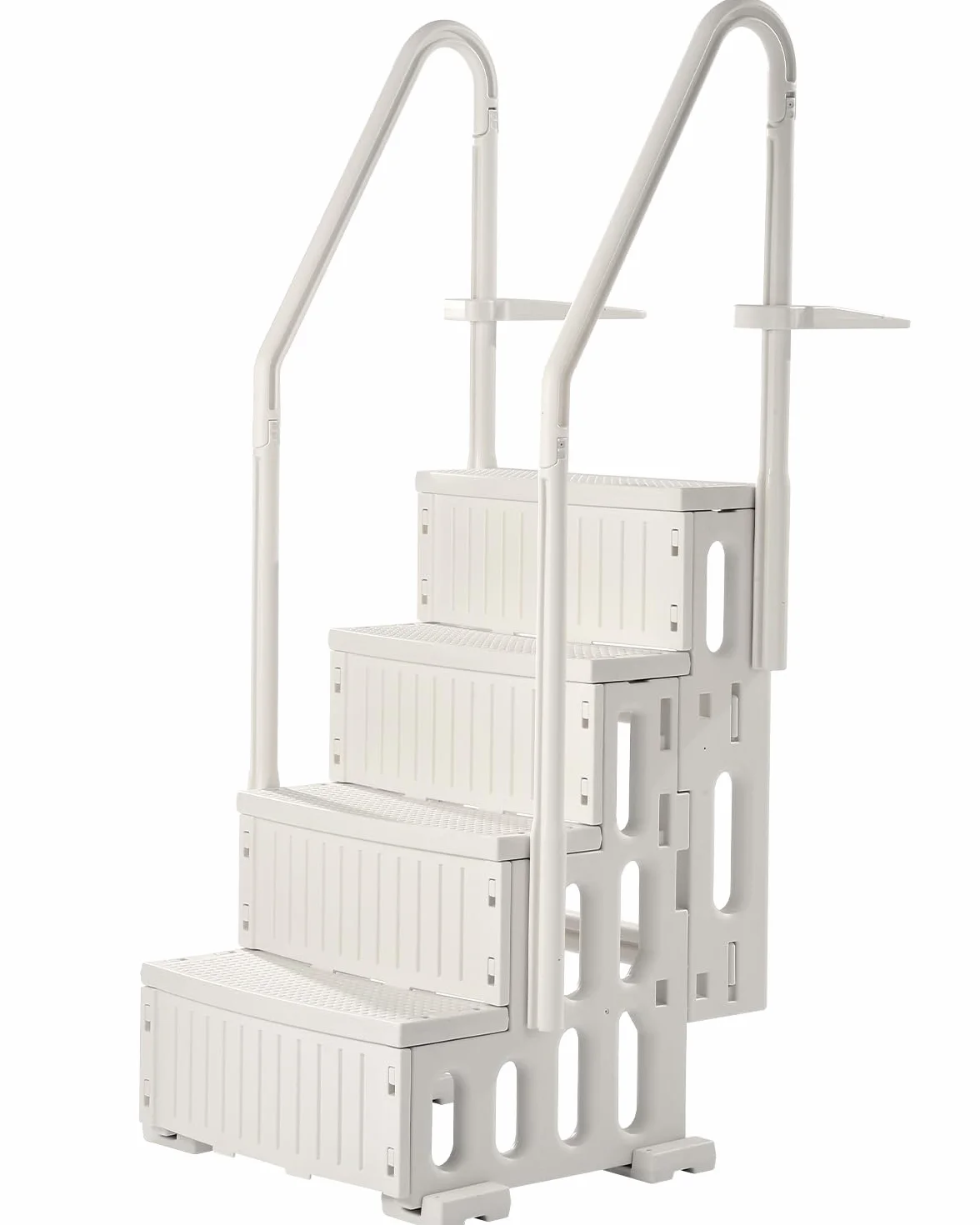 VEVOR Plastikowe schody basenowe z 2 poręczami, 4 stopnie antypoślizgowe, nośność 181,4 kg, schody do basenów w otworze 122-137 cm, taras, dom, do wnętrz, na zewnątrz, białe