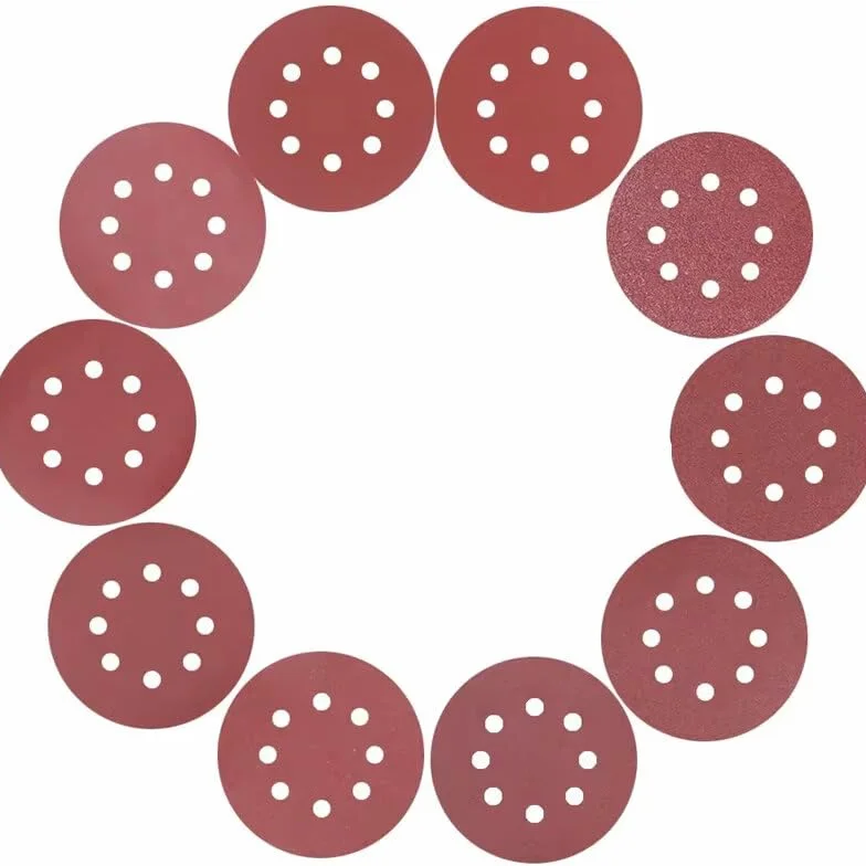 VIDOO Papier Ścierny Okrągły 125mm 5 Cali 8 Otworów Tarcze Szlifierskie na Rzep dla Polerowania Metalu Drewna i Usuwania Rdzy-100Pcs #180