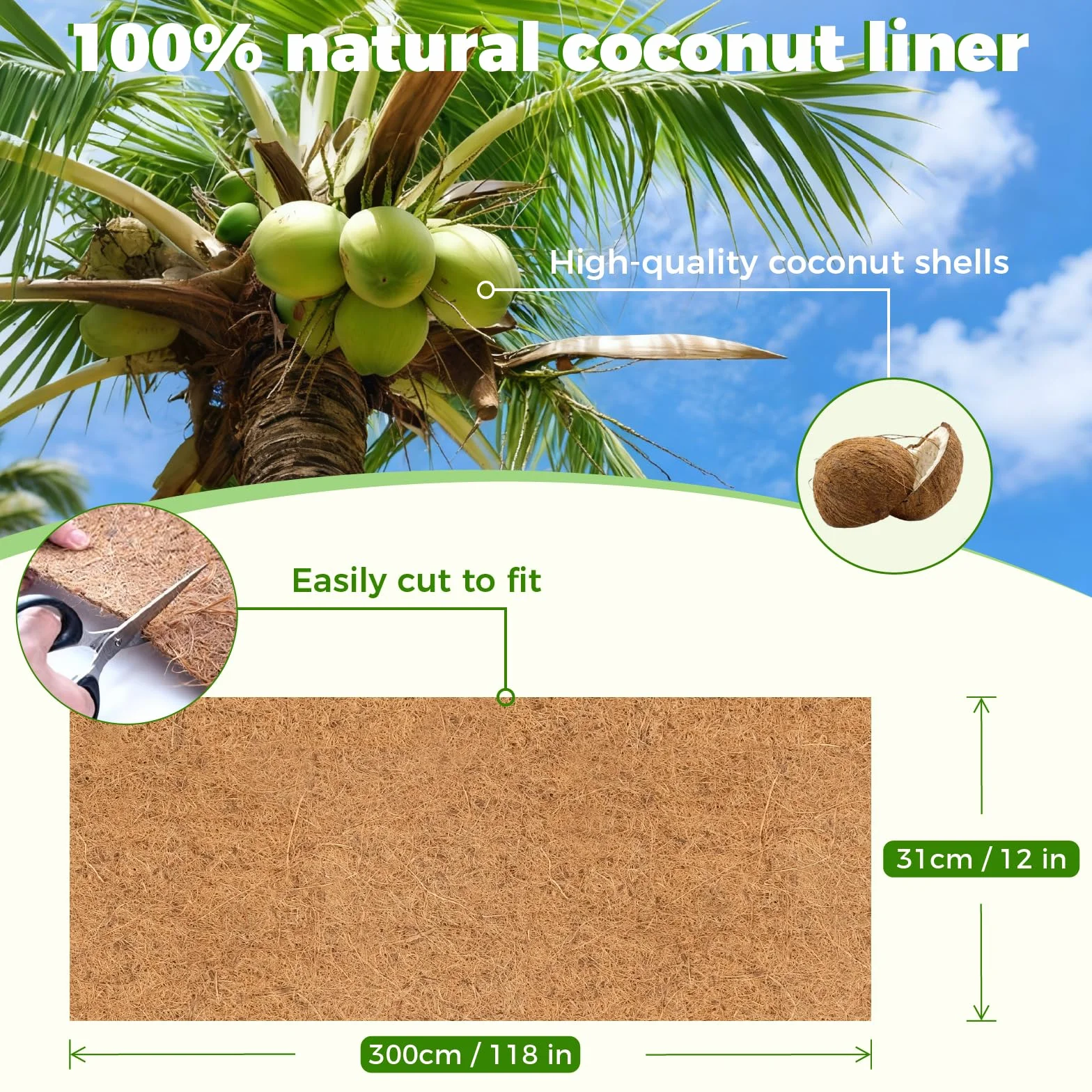 Bamworld Coco Liner Roll, 30 x 300 cm, mata z naturalnego włókna kokosowego do wiszących doniczek, mchów, łóżek dla zwierząt domowych i projektów ogrodowych DIY, łatwa do cięcia, trwała i przyjazna