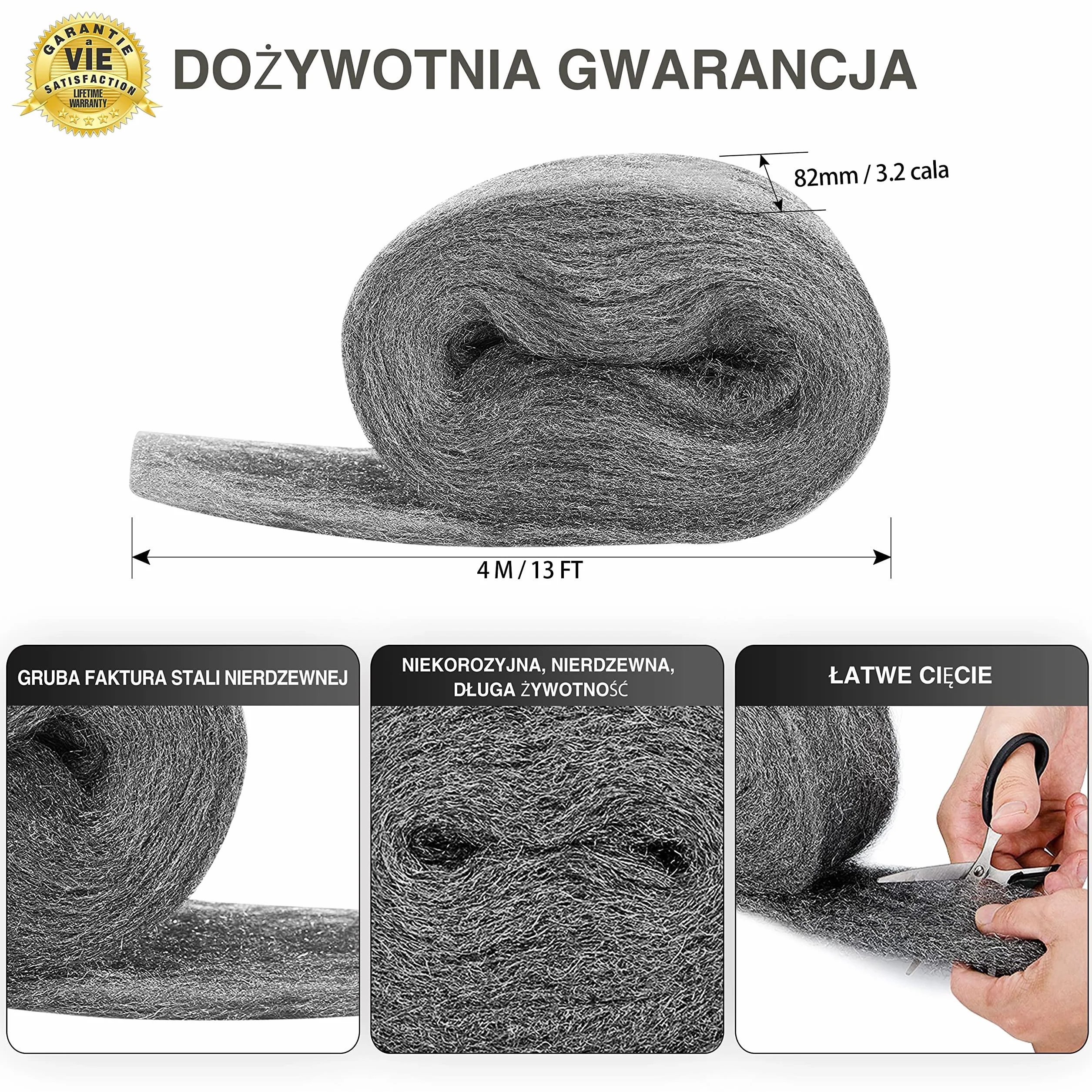 Wełna Stalowa - 120 g ✮DOŻYWOTNIA GWARANCJA✮ Metalowa Siatka Druciana Klasy 0000 - Miękka, Elastyczna, Wielokrotnego Użytku Wata Stalowa - Do Czyszczenia i Polerowania, Drewna, Metalu