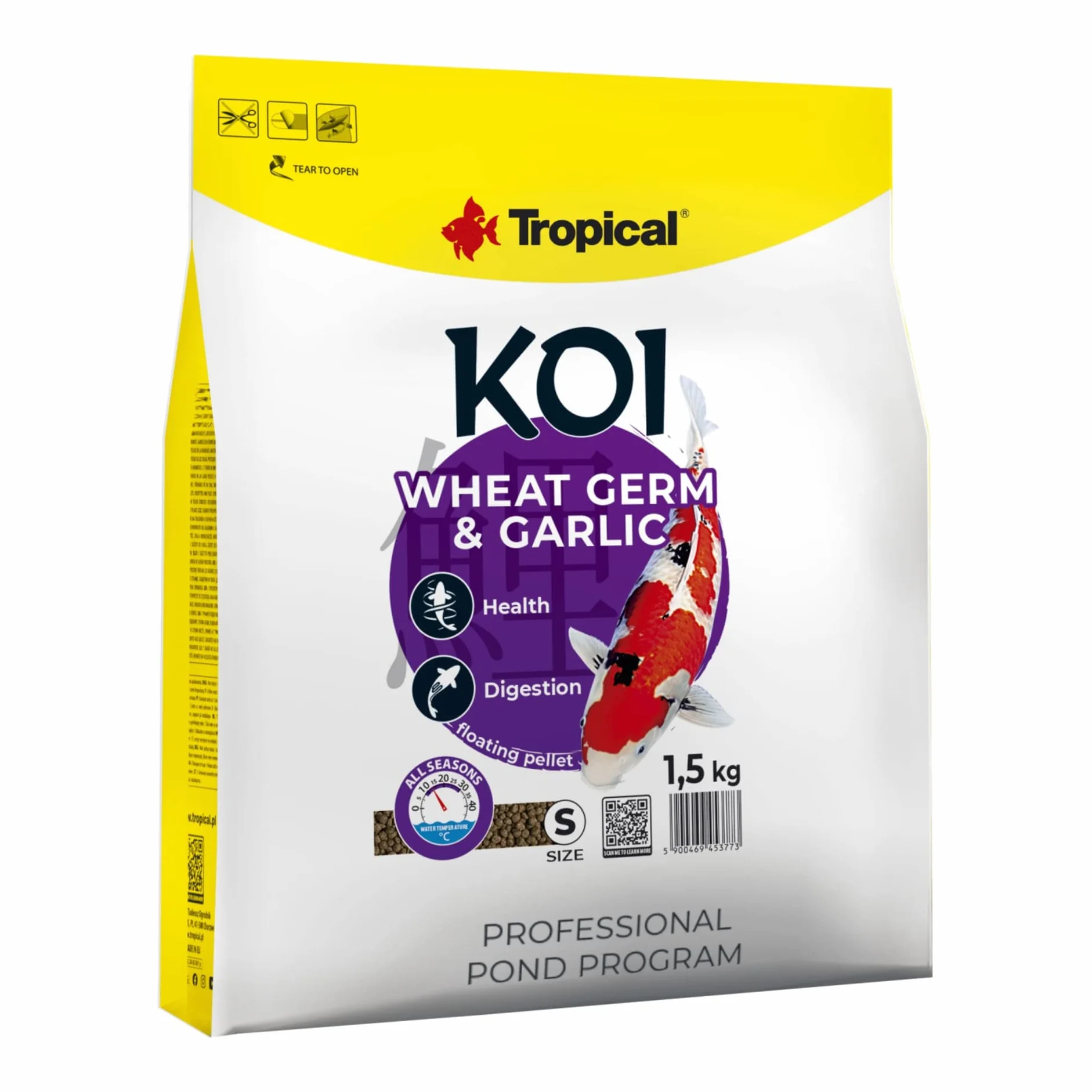 Tropical Koi Wheat Germ & Garlic Pellet Size S 5L 1,5kg Pokarm dla ryb w oczkach wodnych