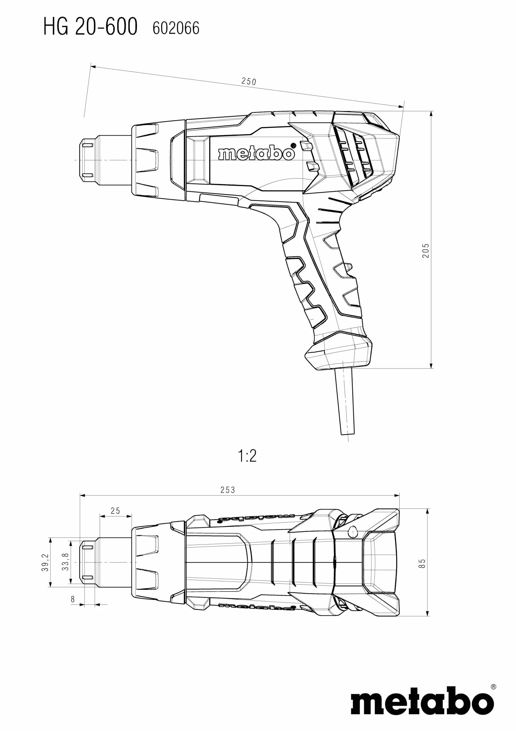Metabo opalarka HG 20-600 – 602066500 – Z wysokiej jakości grzałką ceramiczną, mocnym silnikiem i optymalnym chłodzeniem urządzenia – 2000 W – Długość kabla 2,2 m