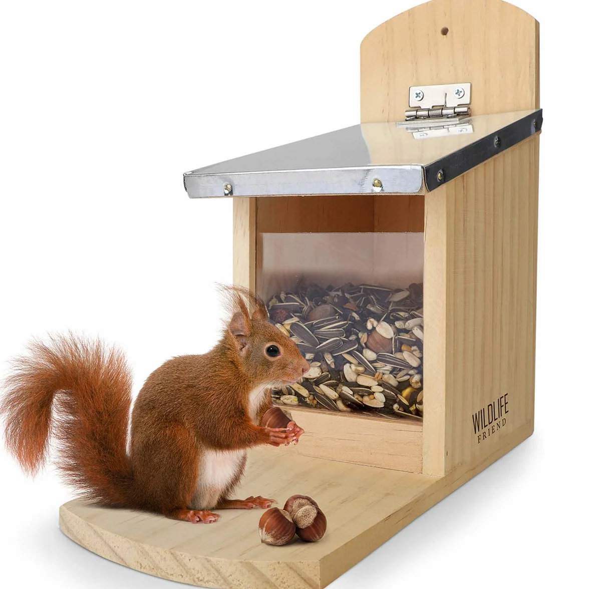 WILDLIFE FRIEND Karmnik dla wiewiórek z drewna sosnowego – odporny na warunki atmosferyczne i już zmontowany – karmnik dla wiewiórek – karmnik dla wiewiórek – 11 x 29 x 25 cm
