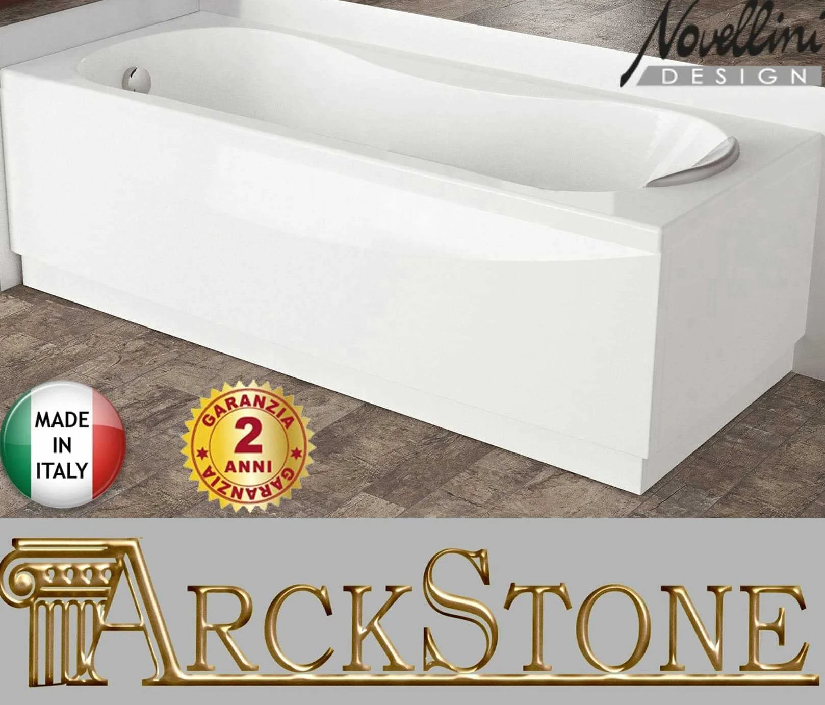 Wanna Novellini Calypso Standard z ramą 150x70 H55 cm 150 Litrów Odwracalne Kolumna 1 Panel Przedni 1 Boczny Zagłówek Prostokątny Kwadratowy Powłoka Tradycyjny Biały Polerowany