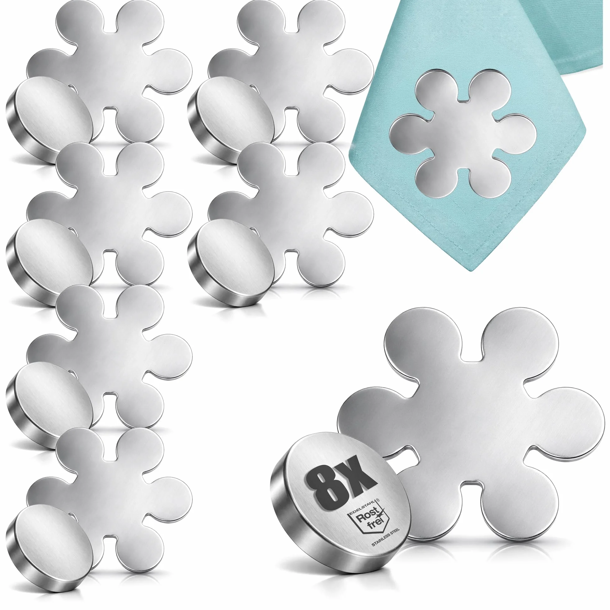 COM-FOUR® 8x obciazniki do obrusów - obciazniki do obrusów wykonane ze stali nierdzewnej - magnetyczny klips do obrusów - ok. 45g