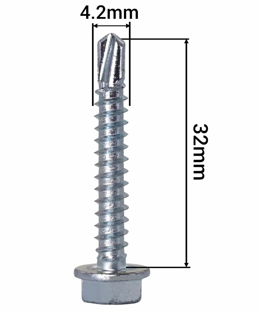 SKIR'CO (50 szt.) DIN 7504 K Stal ocynkowana 4,2 x 32 mm śruby, samoniercająca się śruba do blachy metalowej, łeb sześciokątny