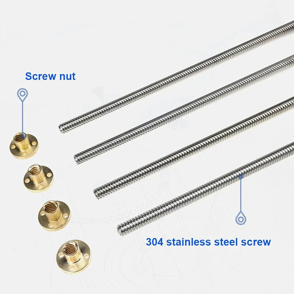 T8 Śruba Trapezowa Ze Stali Nierdzewnej + Nakrętka Miedziana Długość 100-1200 Mm Skok 14 Mm Śruba Typu T 1 Szt./1200Mm With Nut