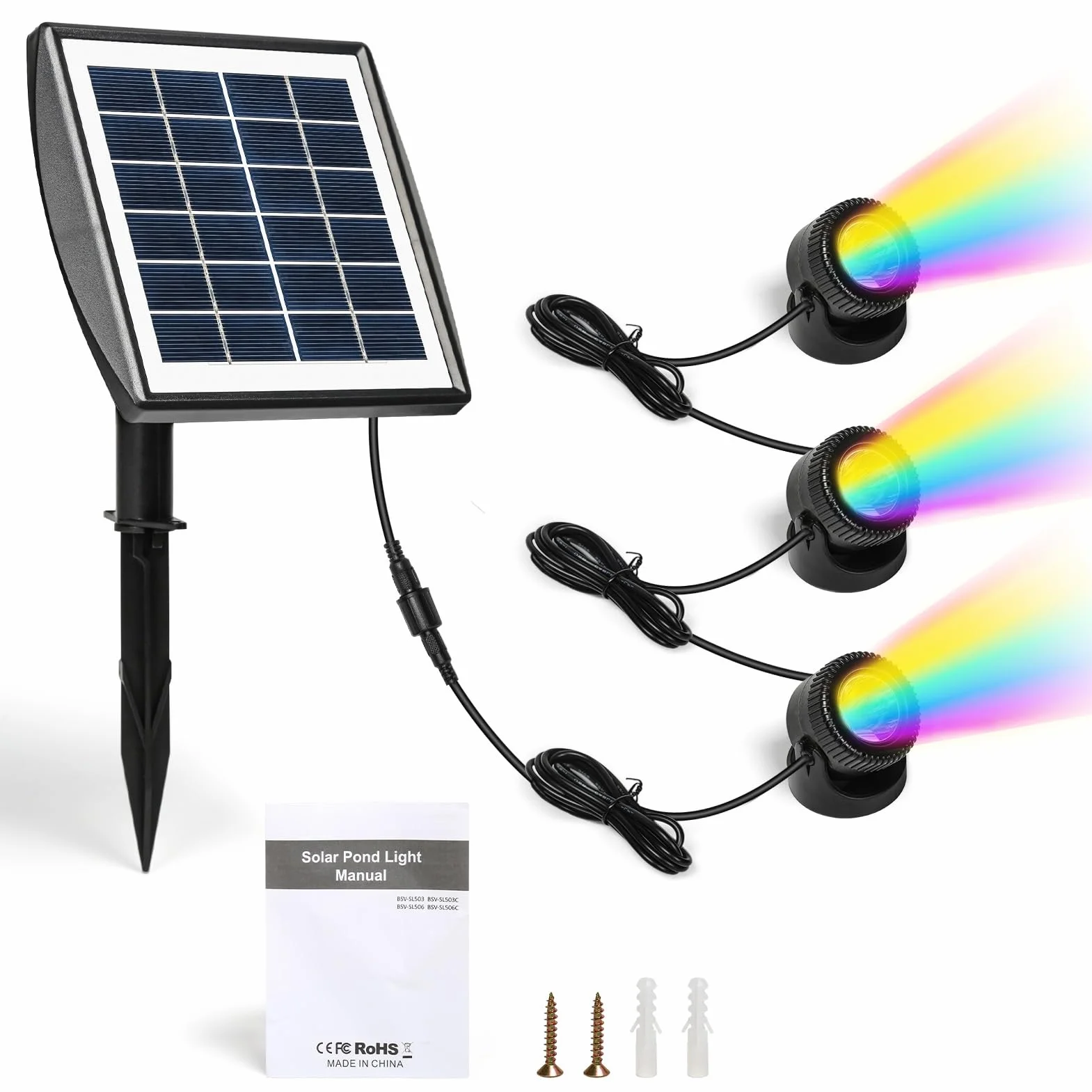 BuyWeek Lampy solarne do stawu, zanurzeniowe lampy LED do stawu, IP68, wodoodporna lampa podwodna RGB z 3 lampami, solarny projektor krajobrazowy do akwarium, ogrodu, basenu, fontanny