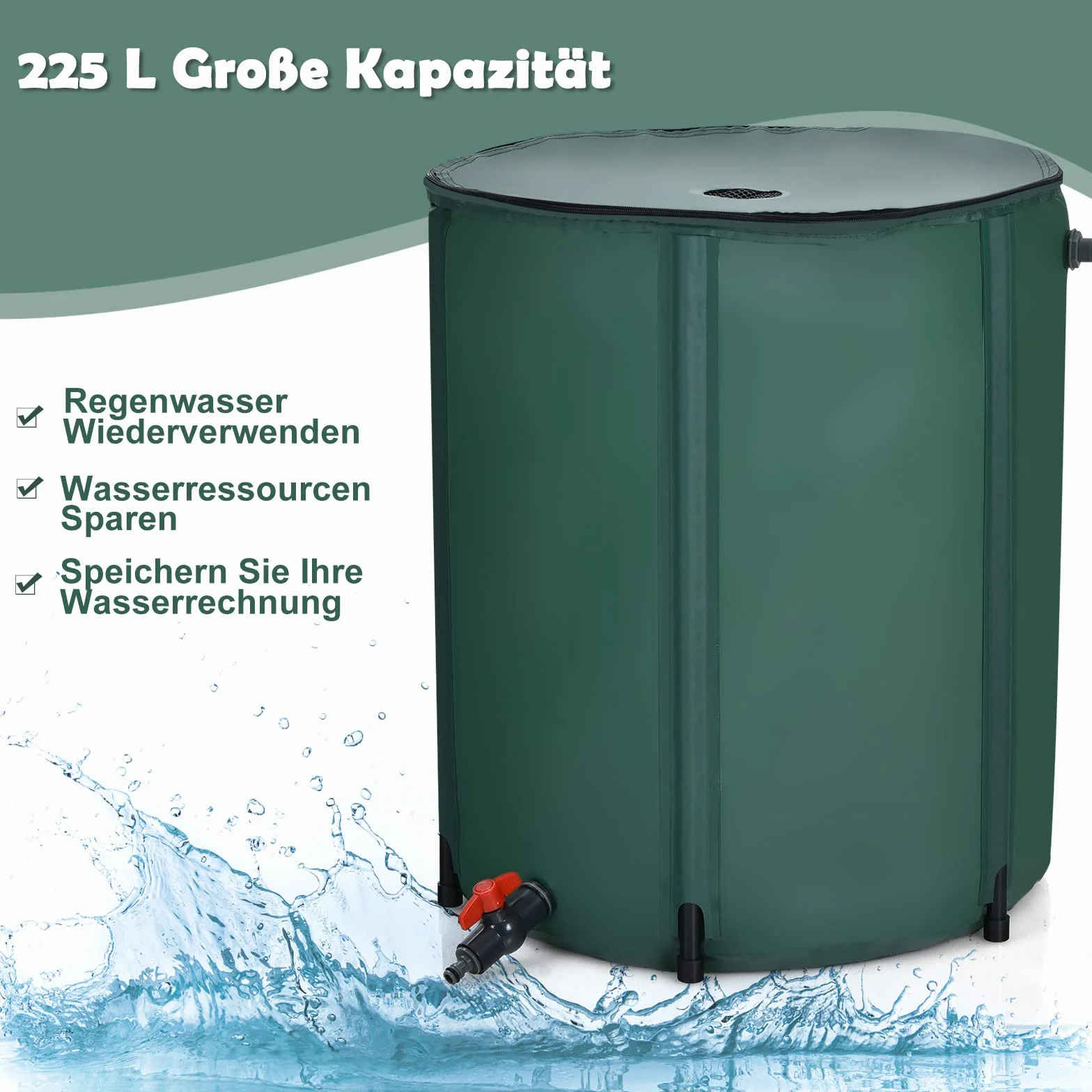 COSTWAY 225 l zbiornik na deszczówkę składany PCW 60 x 60 x 80 cm