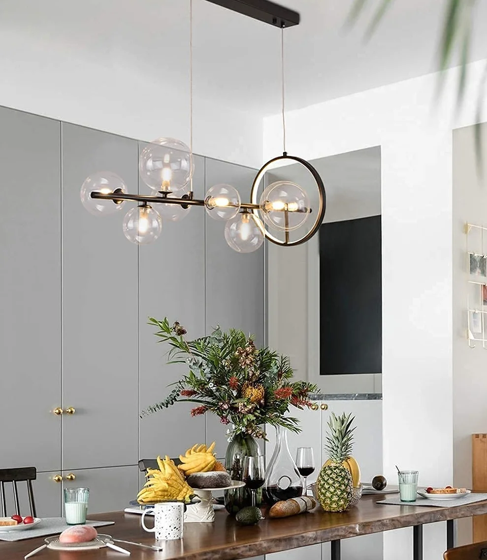 Kreatywna nowoczesna lampa kinkiet, G4, szklana kula lampa wisząca, żyrandol z regulacją wysokości, nordycka restauracja Bubble Ball Led żyrandol, 3000 K, 10 * G4 Interesting