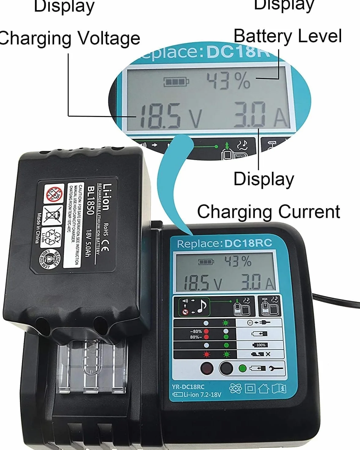 Akumulator kompatybilny z akumulatorem Makita 18 V z ładowarką DC18RC do BL1860B BL1850B BL1850 BL1840 BL1830, do akumulatorowej piły łańcuchowej MAK DUC353 DUC355Z, DDF485Z, 2 sztuki