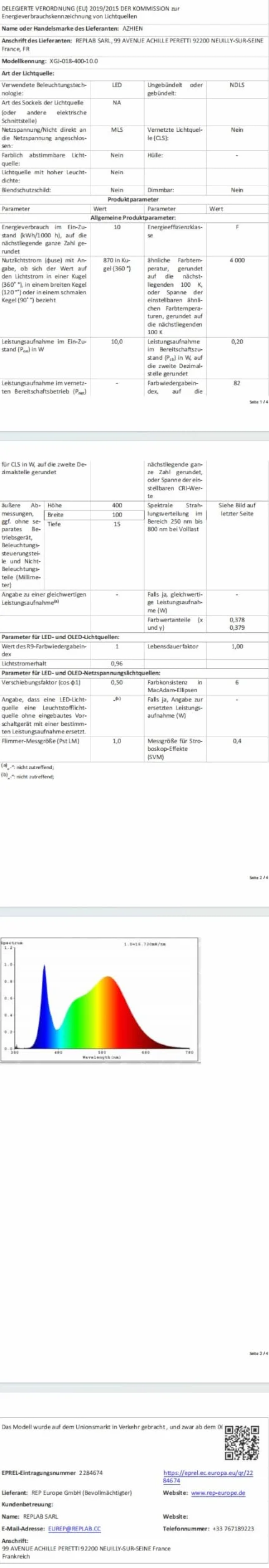 Oświetlenie lustra LED łazienka 10W 820LM 40cm neutralna biel 4000K Azhien, montaż 3w1 IP44 230V kinkiet lampa lustrzana 400mm, bez migotania oświetlenie lustra szafki łazienkowej