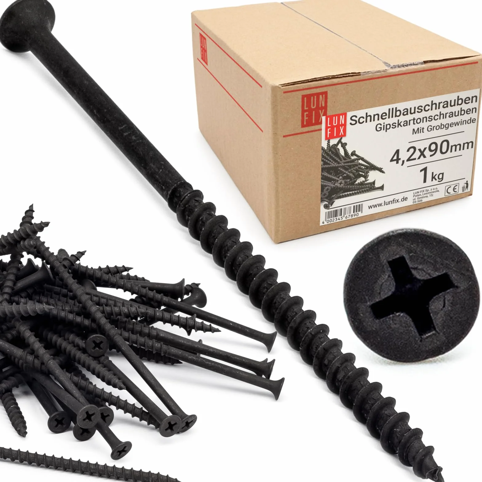 Wkręty do płyt gipsowo-kartonowych 4,2 x 90 mm, 1 kg - 170 sztuk, śruby do płyt gipsowo-kartonowych, czarne śruby do płyt gipsowo-kartonowych, śruby do płyt gipsowo-kartonowych, śruby
