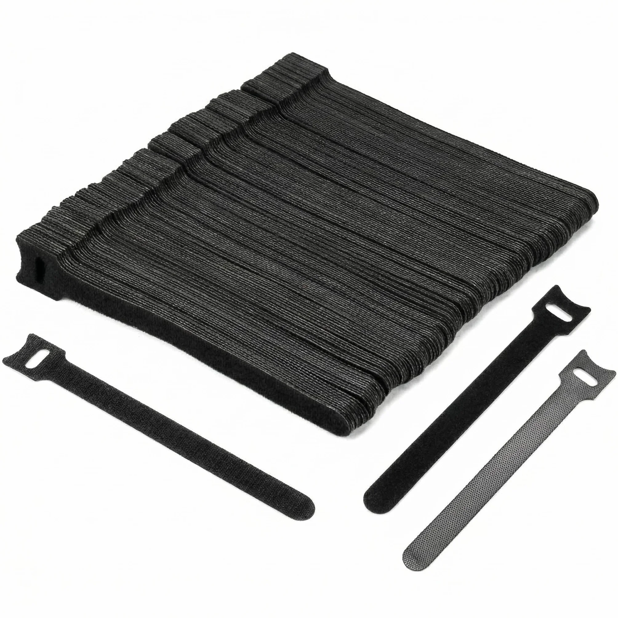 QWORK® 150 szt. Opaski kablowe na rzepy, opaski kablowe z możliwością wielokrotnego zamykania 150 x 12 mm Regulowane paski na rzepy do zarządzania kablami (czarne)