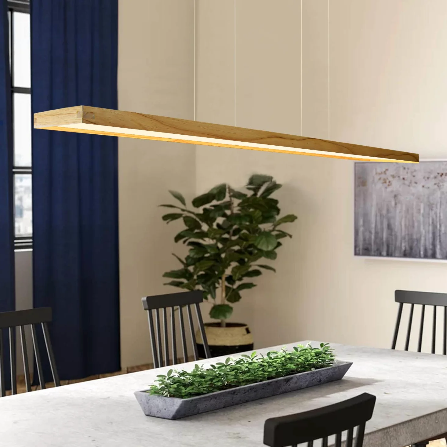 ZMH Lampa wisząca LED, drewniana, rustykalna, z możliwością ściemniania, 40 W, pilot zdalnego sterowania, z regulacją wysokości, do jadalni, gabinetu, salonu, kuchni