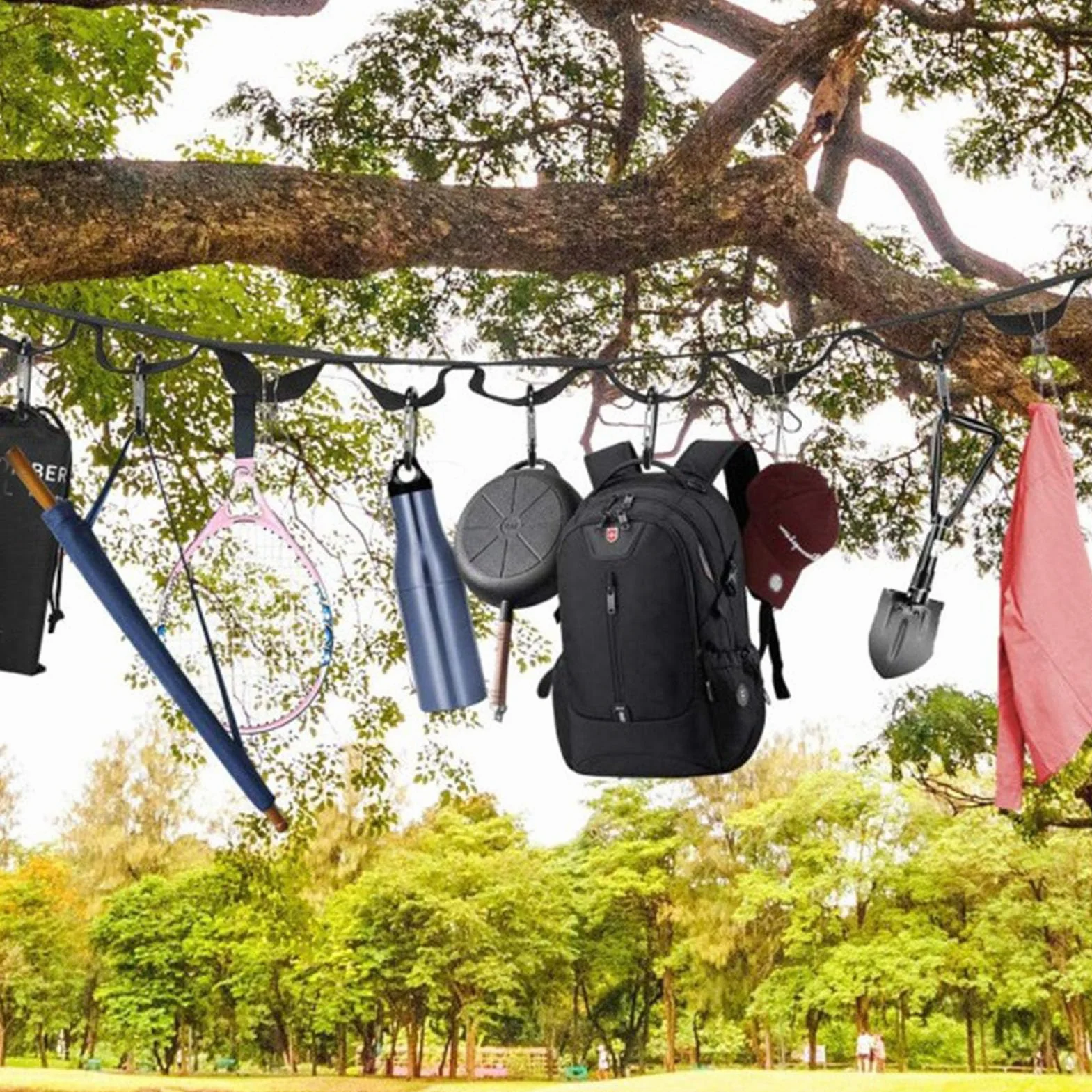 Pasek Do Przechowywania Na Kempingu, Namiot Camping Stuff Wisz?cy Organizer Na Drzewo, Niezb?dny Sprz?t Kempingowy Hamak Kuchenny Pasek Akcesoria Do Namiotu(4-?y?owy zacisk czarny)