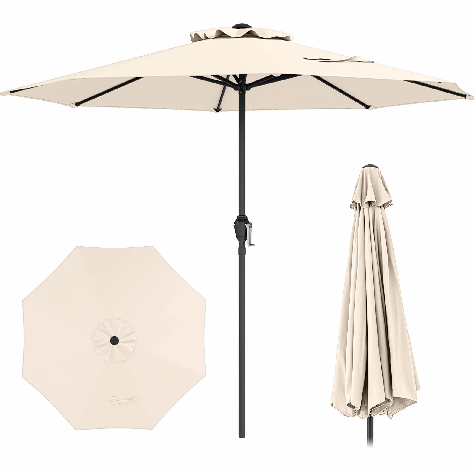 COSTWAY Parasol przeciwsłoneczny 250 cm, parasol ogrodowy z korbą, 8 żeber