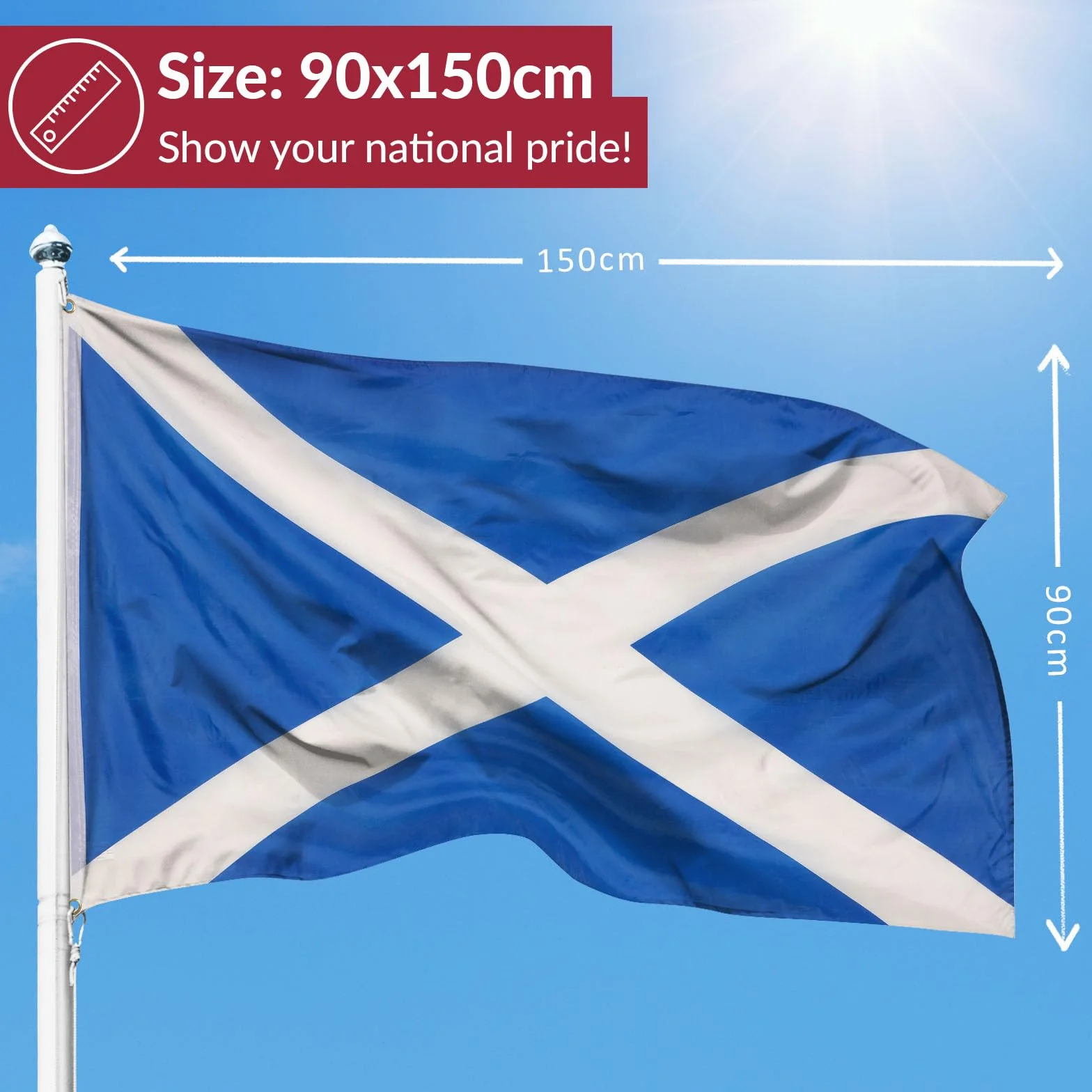 PHENO FLAGS Flaga Szkocji – flaga Szkocji 90 x 150 cm z oczkami z mosiądzu – wytrzymała flaga na maszt – 100% poliester