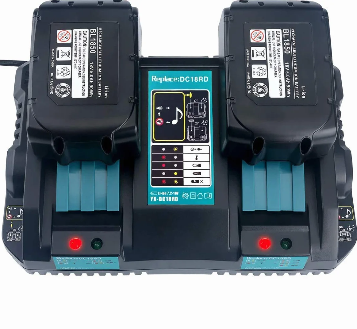 2x BL1850B 18V 5Ah zapasowy akumulator z ładowarką DC18RD podwójna szybka ładowarka do Makita 18V BL1850B BL1860B, Makita Radio DMR108 DMR110 DUH523Z DUC353Z