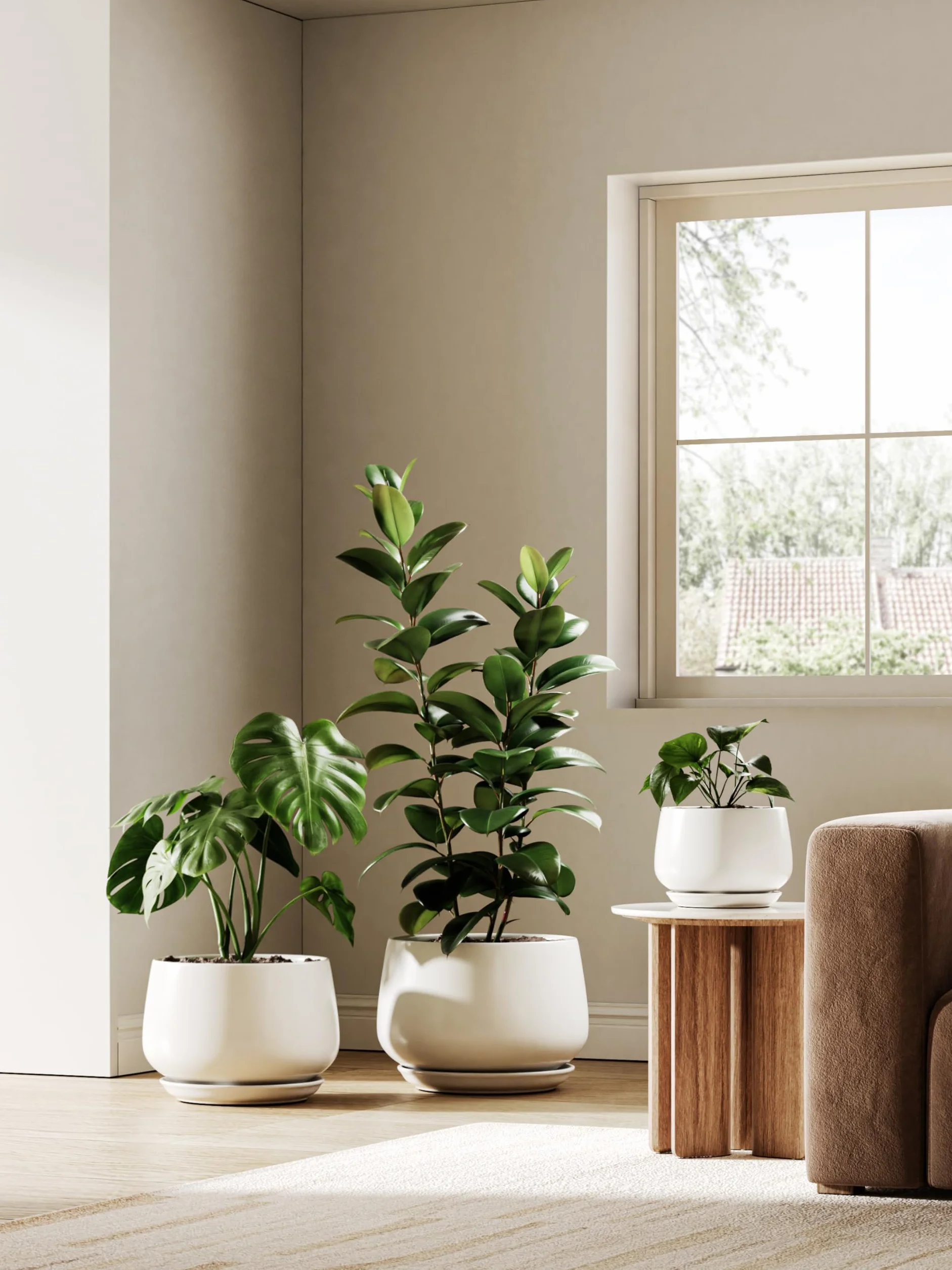 LE TAUCI Ceramiczna Doniczka 25 cm, Donica z Otworem Odpływowym i Podstawką, Zaokrąglony Design, do Salonu, Biura i Roślin Domowych, Biały