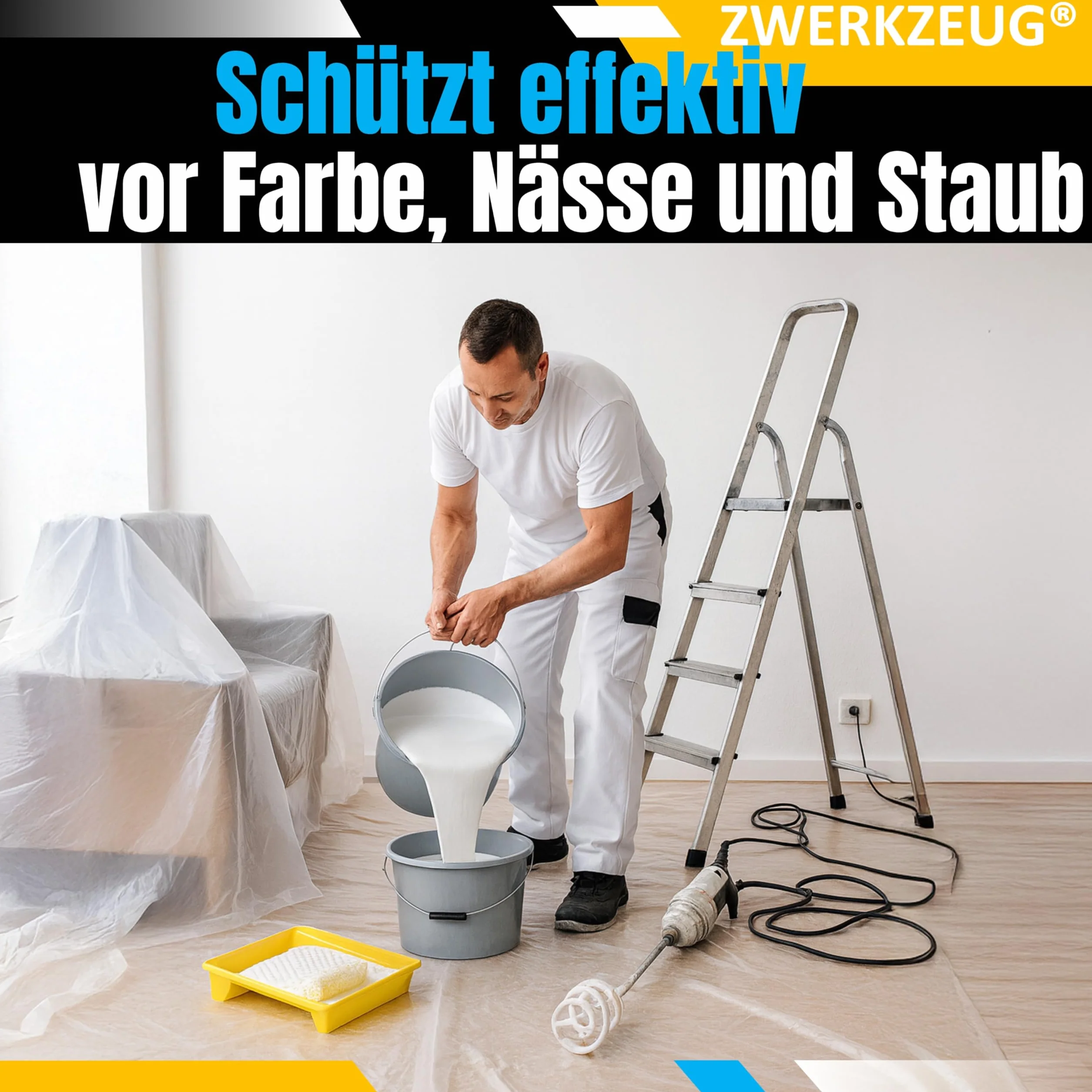 10 x ZWERKZEUG® zestaw 10 sztuk po 4 m x 5 m folia malarska przezroczysta folia ochronna przeciwpyłowa folia plastikowa uniwersalna folia malarska folia malarska plandeka pokrywająca plandeka do