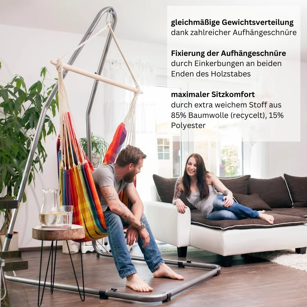 XL fotel wiszący Brasil duża powierzchnia siedzenia 150 kg 1,6 m x 1,3 m