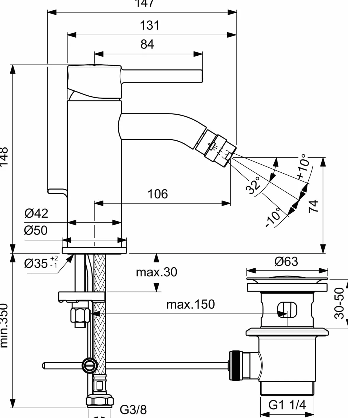 Ideal Standard BC197AA Ceraline armatura bidetowa z zestawem odpływowym z przyciskiem pociągowym
