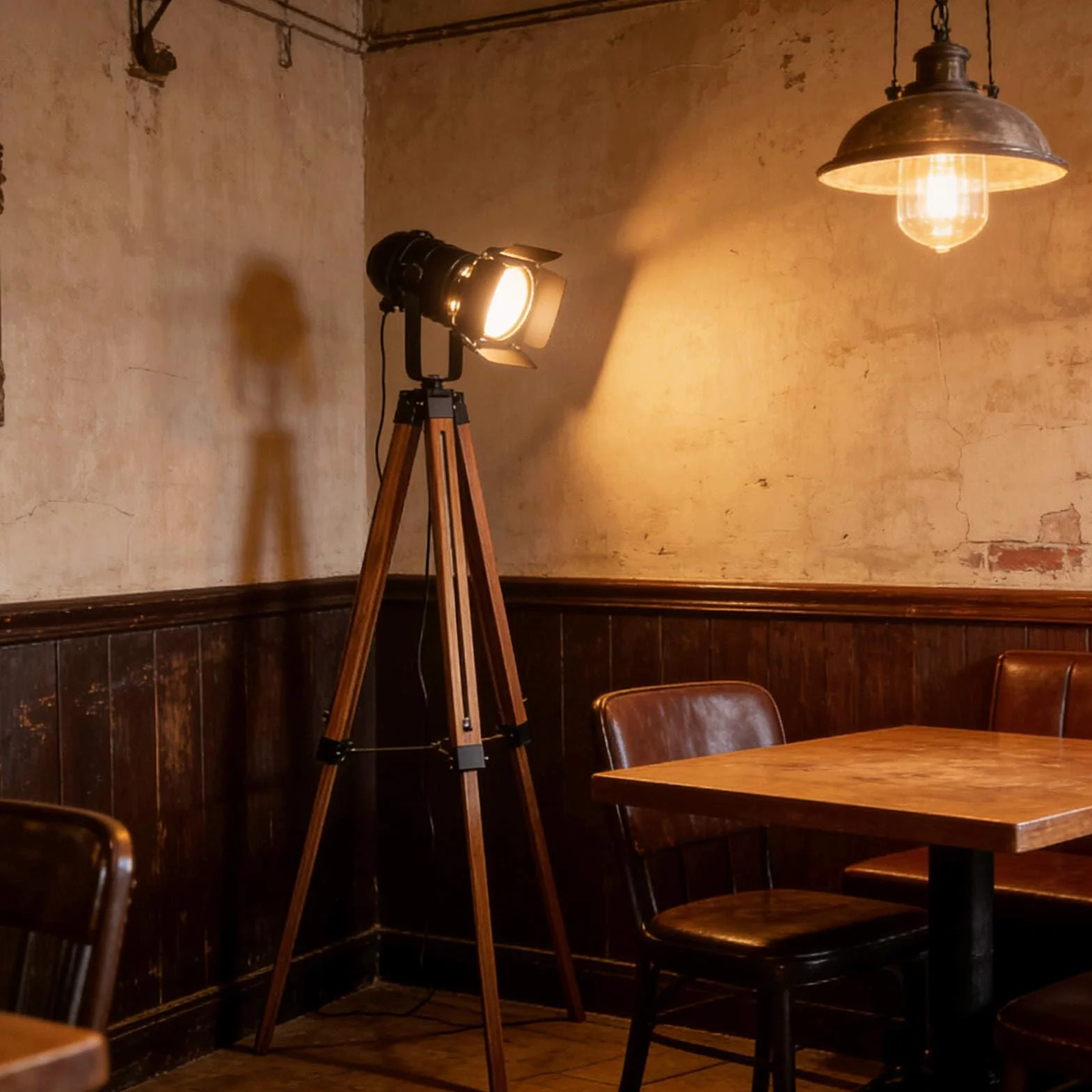 Przemysłowa lampa stojąca do salonu, odporna na warunki atmosferyczne, z drewna, duże oświetlenie, czarna, regulowana, kinowy, metalowy abażur, oświetlenie studyjne, oprawka E27, lampa stojąca