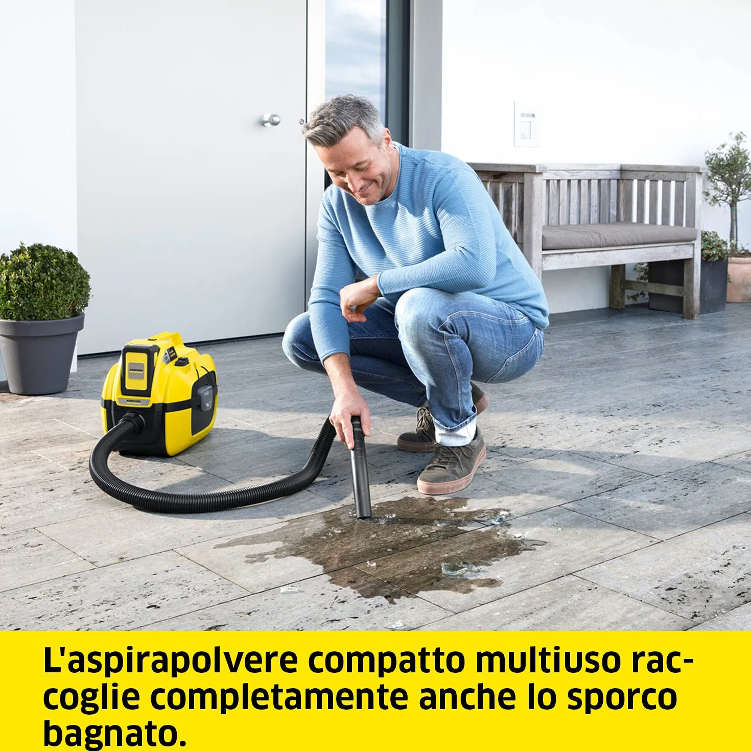 Kärcher akumulatorowy odkurzacz wielofunkcyjny WD 1 Compact Battery Set akumulator 18 V/2,5 Ah, czas pracy baterii: 10 min, moc: 230 W, pojemność zbiornika: 17 l
