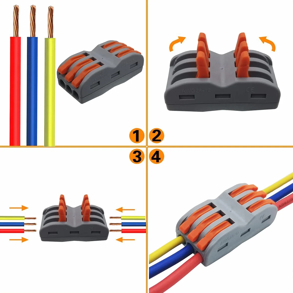 Łączniki kablowe, CESFONJER SPL-3 złączka łącząca, szybki złącznik kablowy, z dźwignią sterującą dwustronną, zacisk do przewodów (12 sztuk)