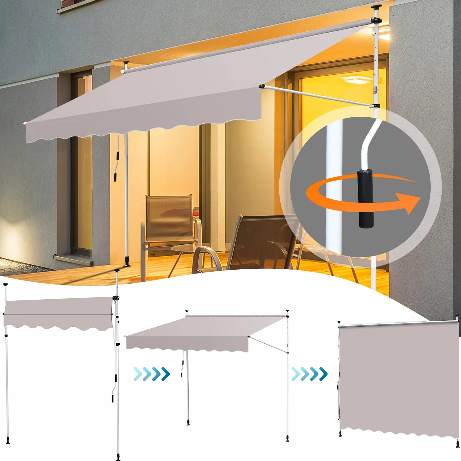 Markiza zaciskowa na balkon 400 cm z korbą ręczną ochrona przed słońcem i wodą