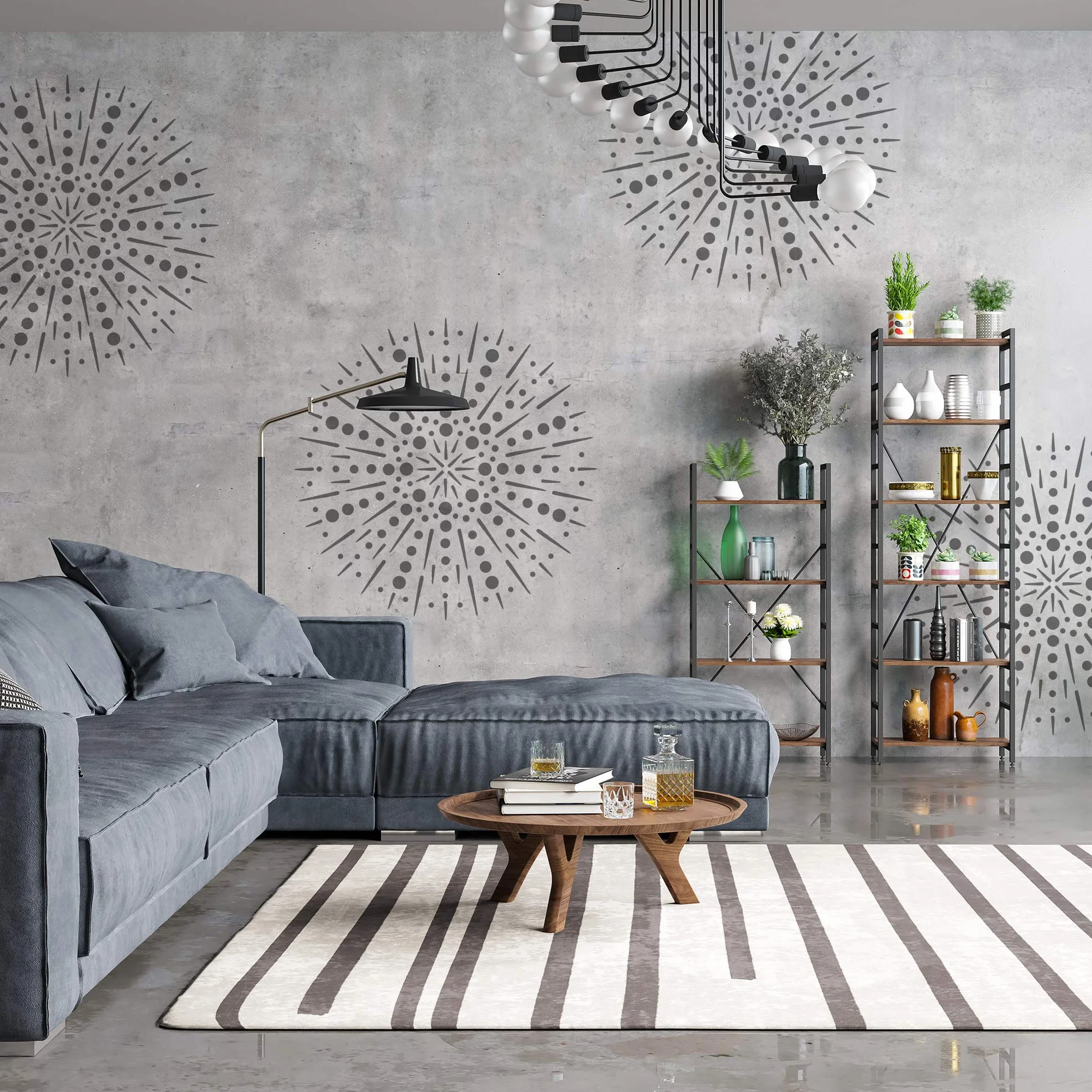 NAKLEO Mandala Szablon Malarski do Malowania Ścian Duży, 107 cm Kropka Koło Fajerwerki Geometryczny, Wielorazowy Wielokrotny Plastik, Wzór DIY Dom Dekoracje, Papier Ściany Tkaniny Drewno Meble