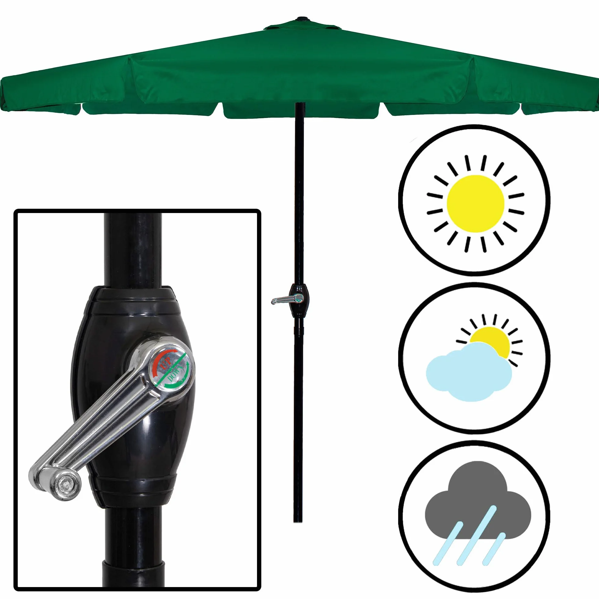 SPRINGOS Parasol ogrodowy parasol przeciwsłoneczny, system korbowy, 400 x 252 cm, zielony, 400 x 252 cm