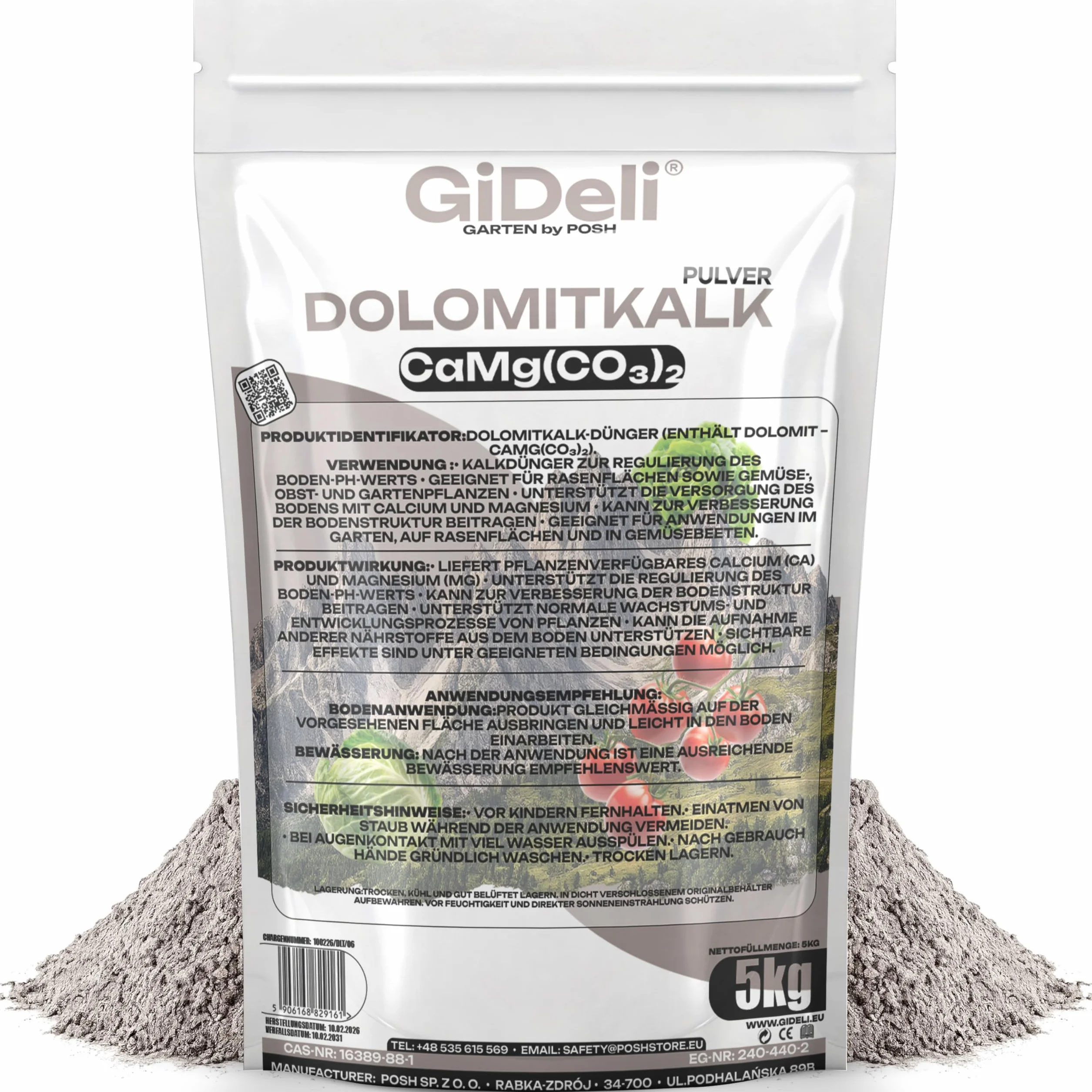 GiDeli Wapno Dolomitowe 5 kg – Wapno ogrodowe podnoszące pH gleby, bogate w wapń i magnez