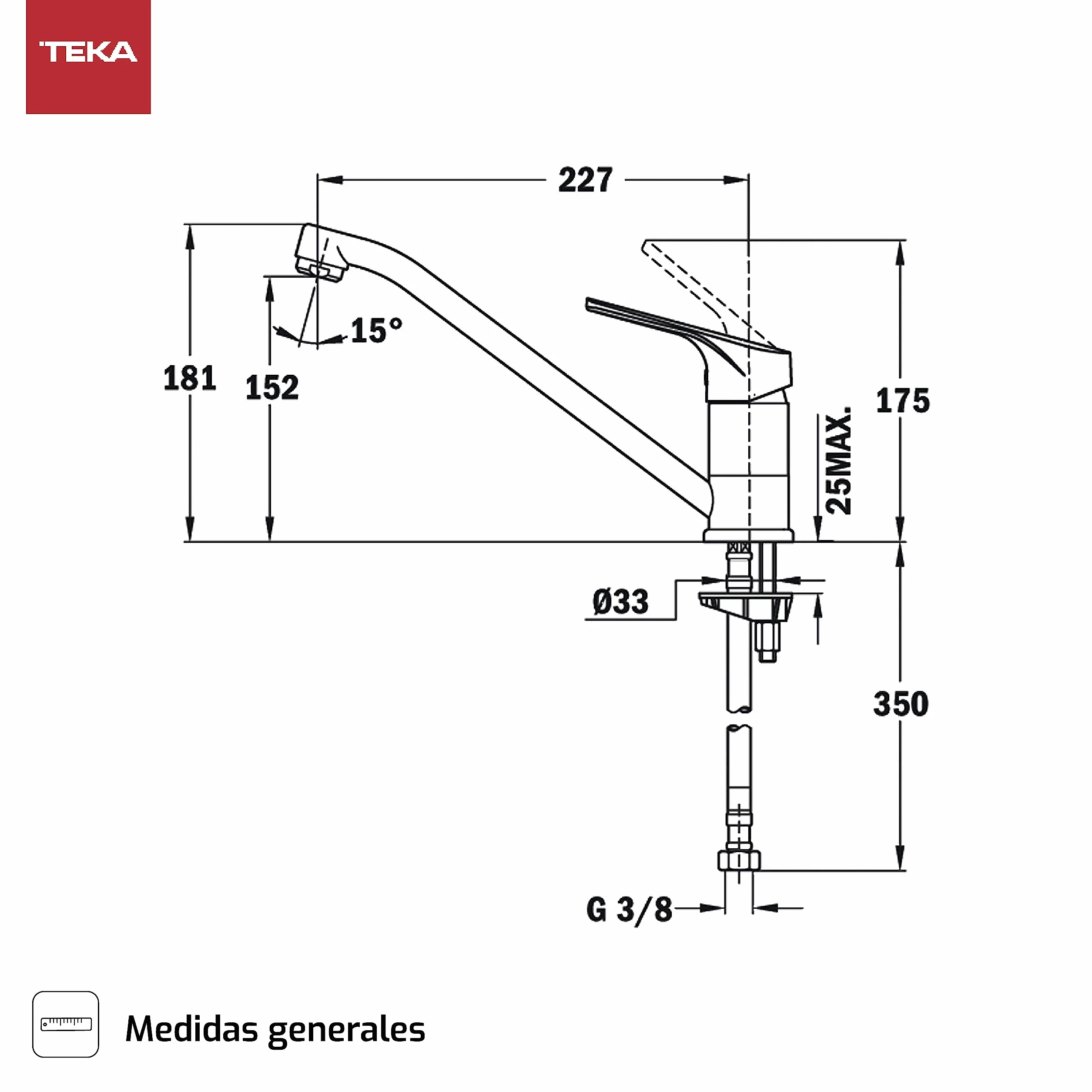 Teka Kitchen Tap Monomando Caño pod MTP 913 Chrome Kolor Ref 469130200 Caño pod obrotem