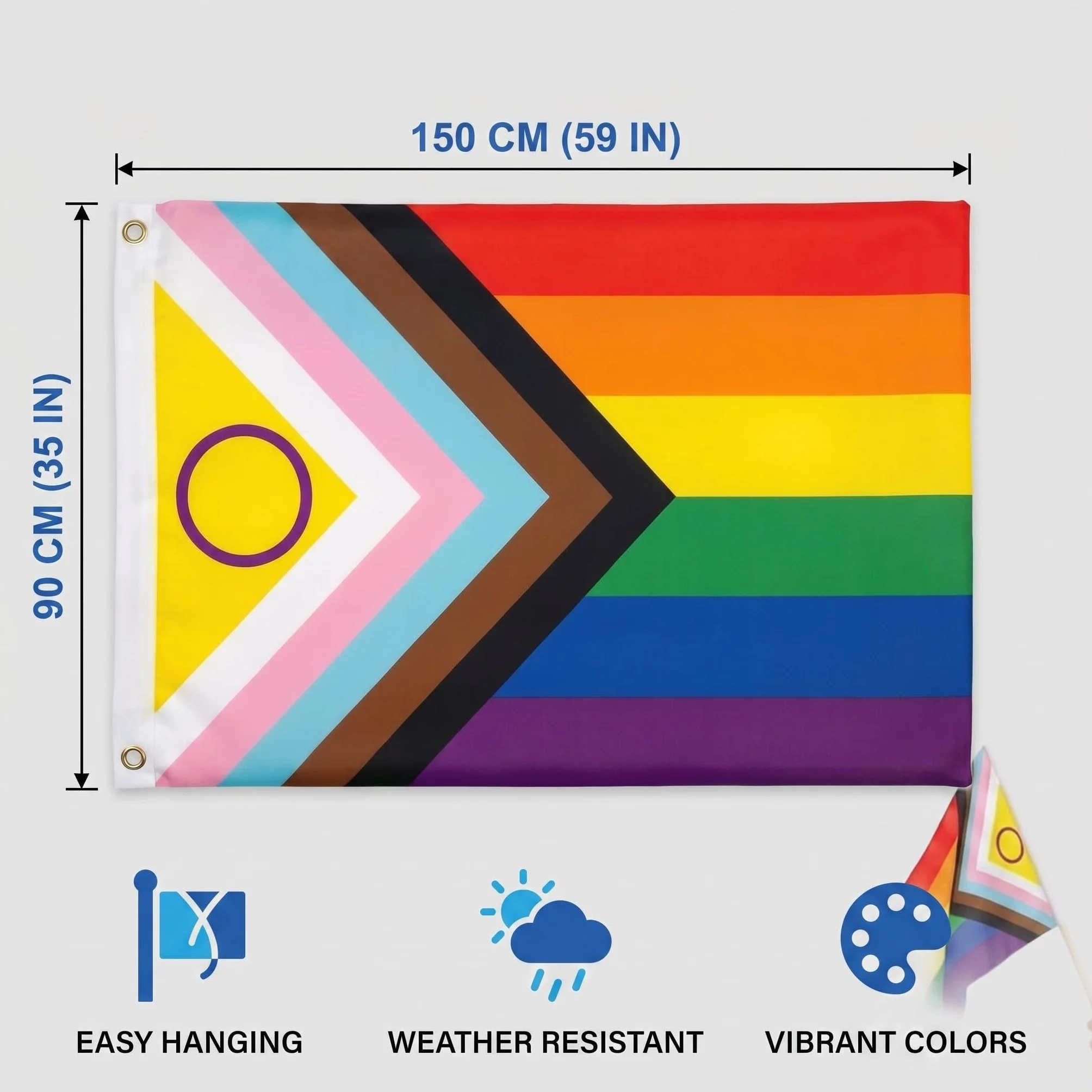 Pride Flag tęczowa flaga 90 x 150 cm – flaga LGBTQ z 2 mosiężnymi oczkami do CSD i Pride Month, odporna na warunki atmosferyczne, tęczowa flaga z poliestru, Gay Pride, dekoracja do użytku na zewnątrz