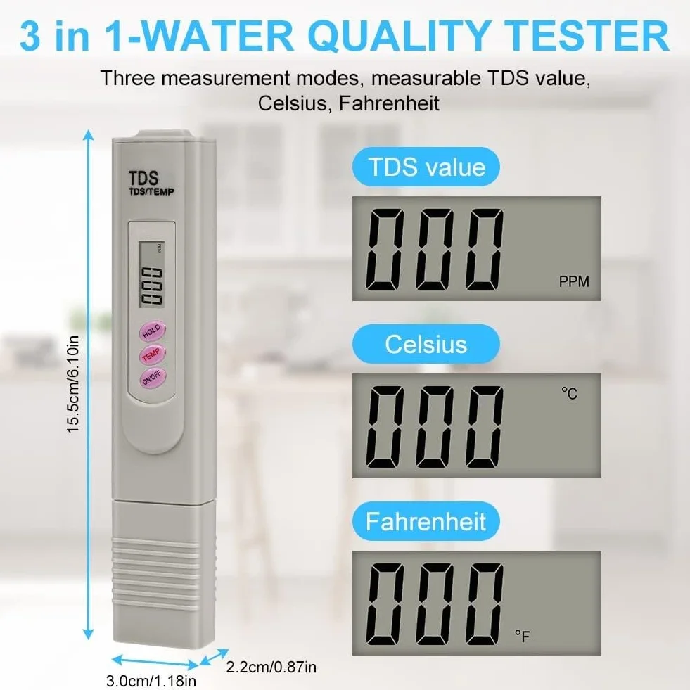 Flintronic Test jakości wody, miernik TDS, dokładność odczytu +/- 2%, tester wody TDS/Temp 2 w 1, do wody pitnej, basenu, hydroponiki, akwarium