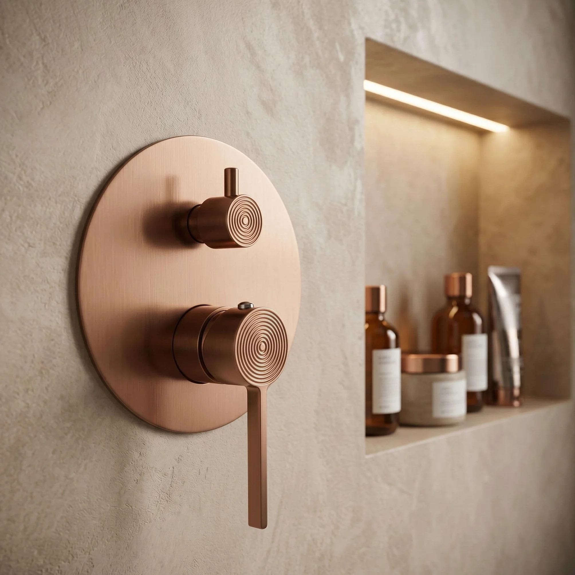 Rea - Zestaw Natryskowy Podtynkowy Foster Miedź Szczotkowana + Box - 25x25x100 cm