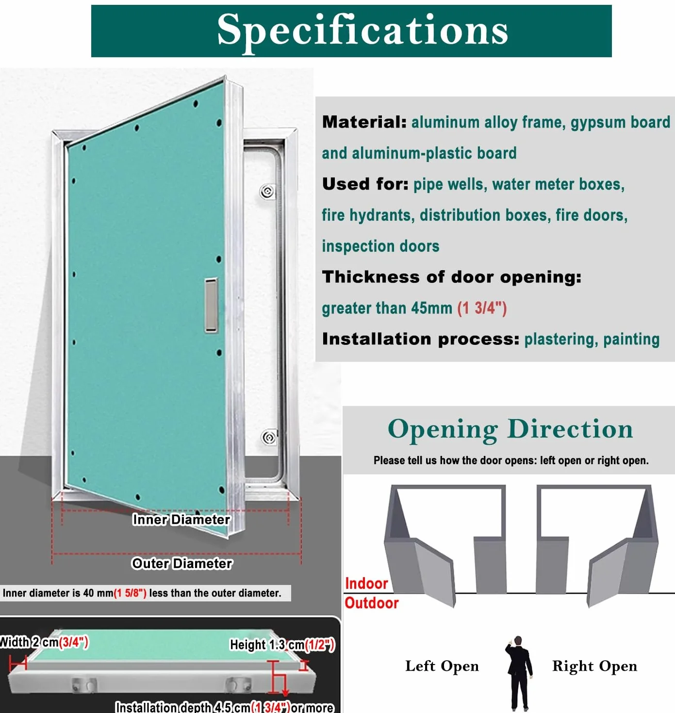 Panel dostępu do płyt kartonowo-gipsowych z uchwytem – 500 x 800 mm drzwi wejściowe ścienne do ukrytych instalacji wodno-kanalizacyjnych przenośnych drzwi inspekcyjnych z płyt gipsowo-kartonowych (500