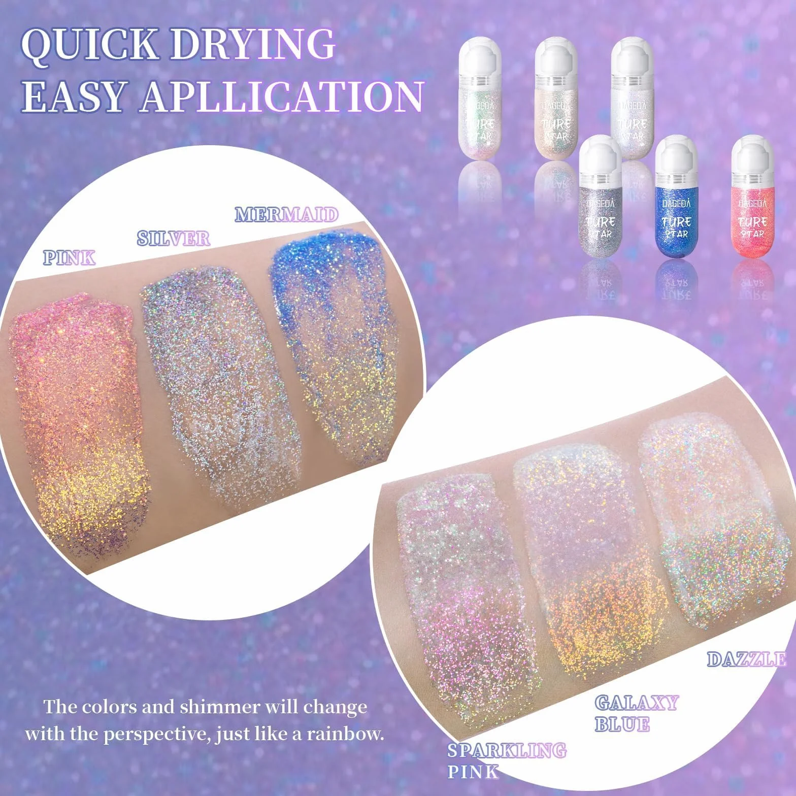 Prreal Roll-on Body Glitter Gel, Color Change Glitter for Festival Rave Accessories, Face Paint Holografic Hair Glitters, Sparkle Shimmer Halloween Makeup for Rave Party (03Sparkling Pink)