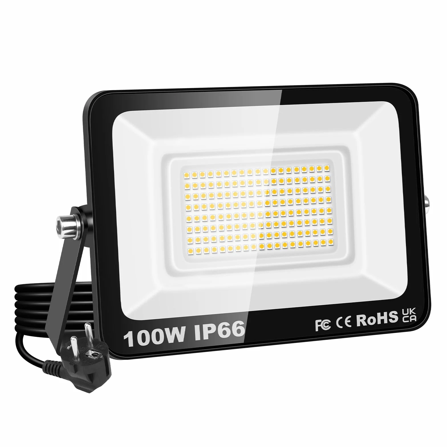 RIGIDON Zewnętrzny reflektor Led z gniazdkiem, 1 x 1000 W 10000LM IP66, wodoodporna lampa punktowa Led do patio, garażu, tarasu, ogrodu, na ścianę, 3000 K, ciepła biel