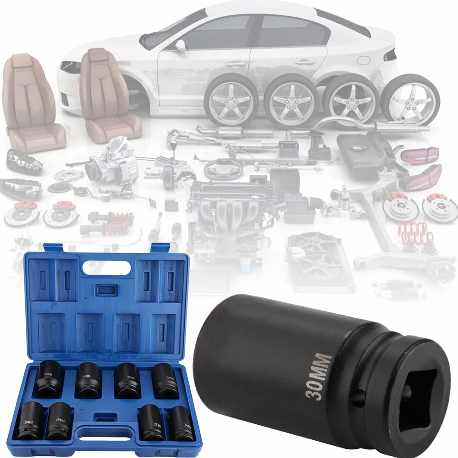 Generic Zestaw Głębokich Nasadek Udarowych 3/4 Cala, Trwała 8 szt. Stali Chromowo-wanadowej, Wysoka wytrzymałość dla Mechaników i Entuzjastów Majsterkowania, 24 Mm do 38 Mm