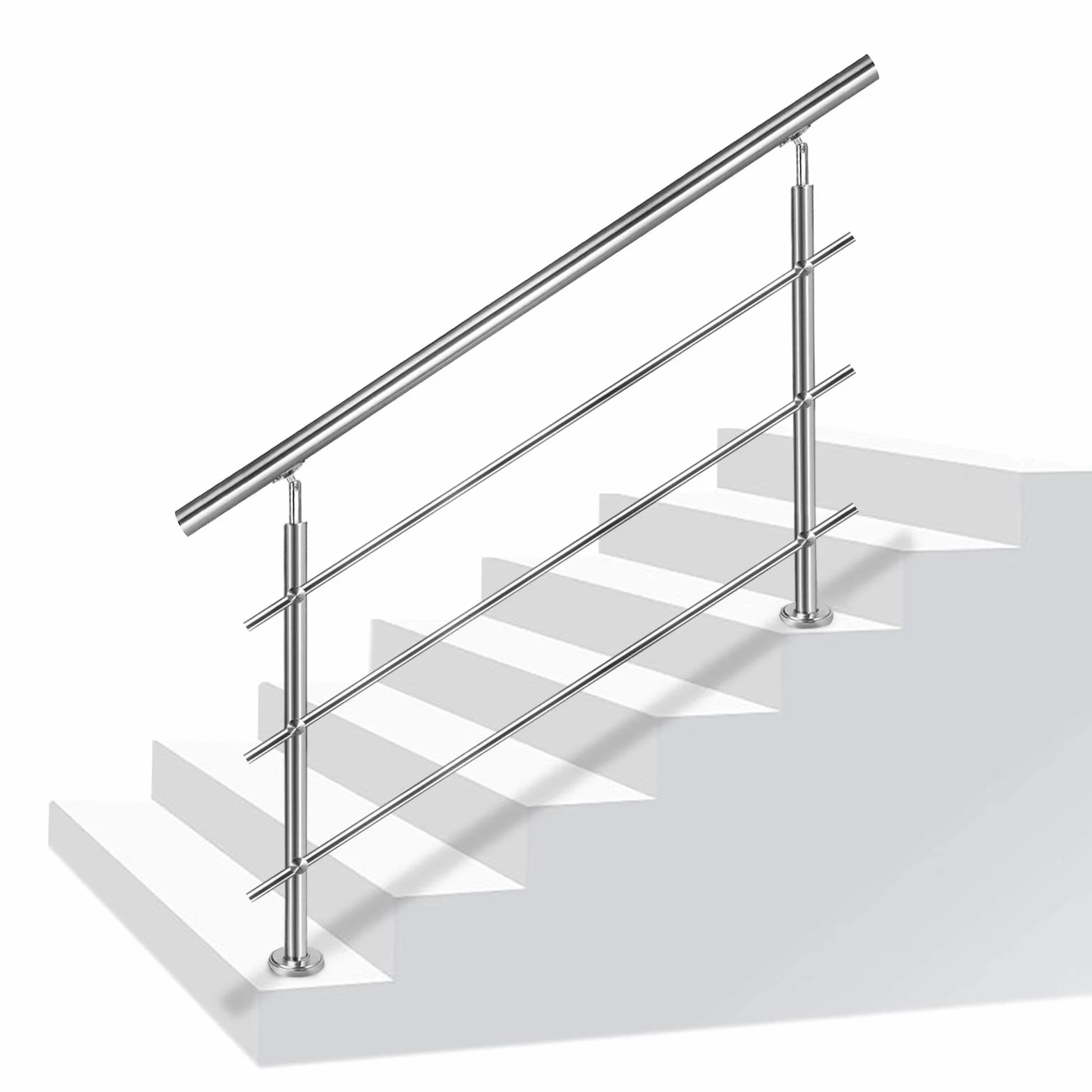 Aufun Poręcz schodowa ze stali nierdzewnej, poręcz do schodów, do użytku wewnątrz i na zewnątrz, na balkon, kolor srebrny, długość: 120 cm, z 3 poprzeczkami