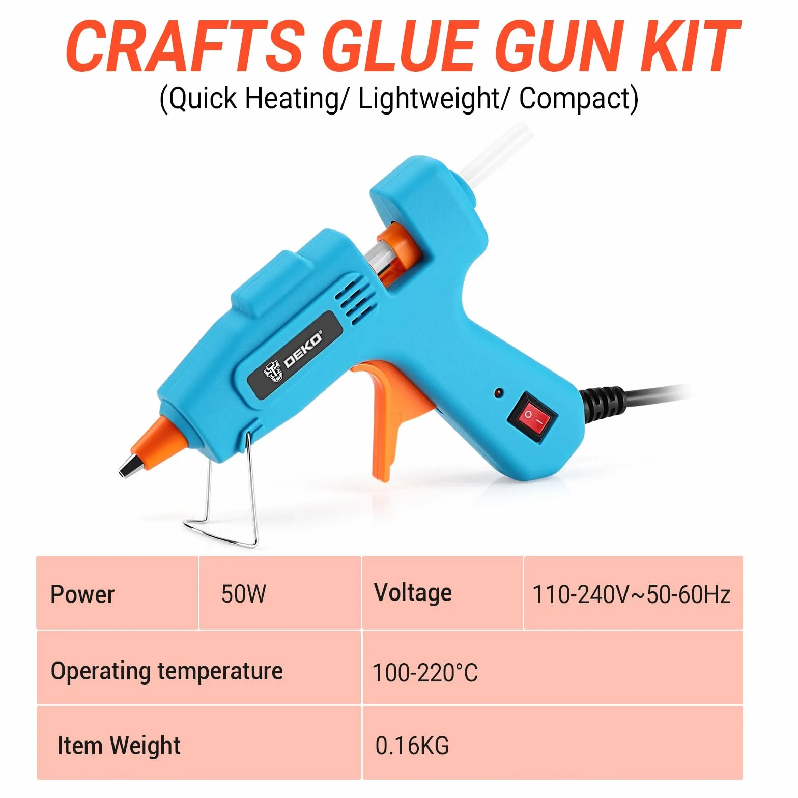 Pistolet do klejenia na gorąco 50 W, DEKOPRO zestaw pistoletów do klejenia na gorąco, 85 sztuk w sztyfcie, wymiary 7 mm x 120 mm, nadaje się do samodzielnego wykonania, sztuki i rzemiosła, dekoracja