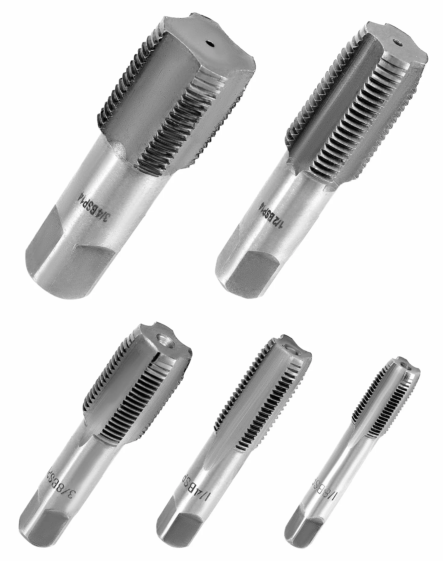 QWORK® 5 szt. Stalowy gwintownik BSP, zestaw gwintowników BSP 55 stopni, odpowiedni do połączeń rur wodnych, naprawa samochodów i maszyn, G1/8 G1/4 G3/8 G1/2 G3/4