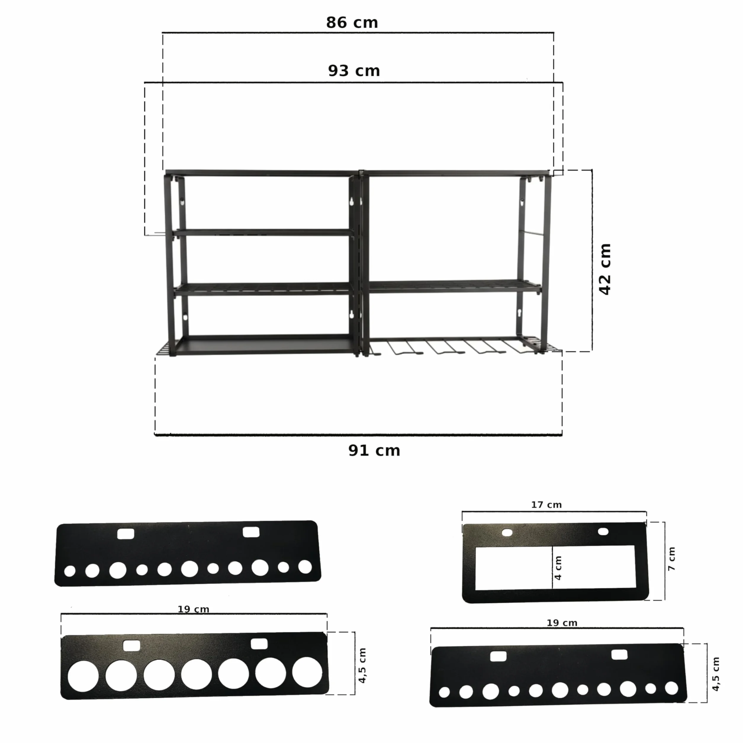botle Metalowy regał ścienny na narzędzia elektryczne i narzędzia, organizer warsztatowy 86 x 43 cm, 6 półek, regał warsztatowy na wiertarki, młotki, wytrzymała organizacja warsztatu